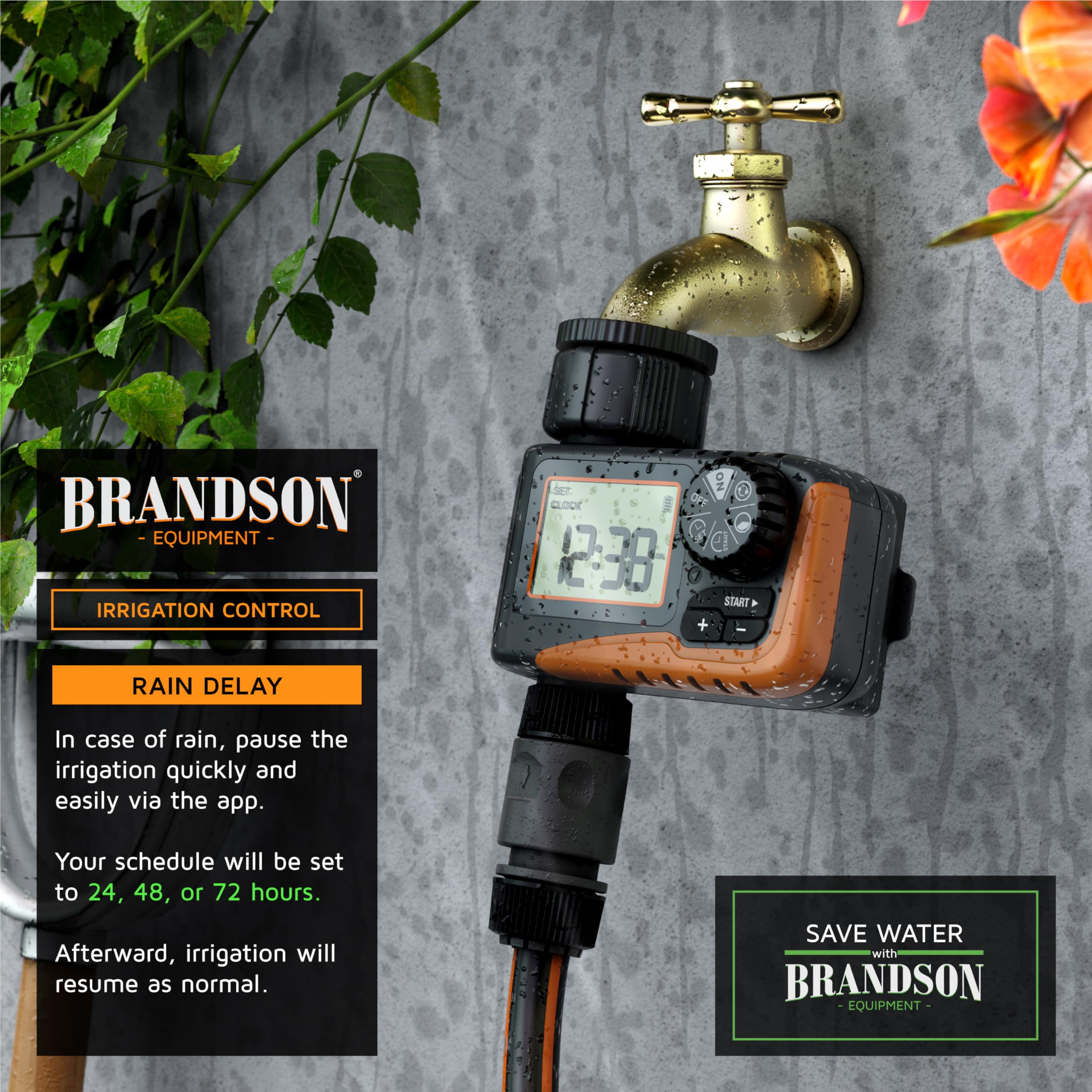 Brandson, Digital Water Computer, Watering timer, Water flow meter, Practical water meter for the garden IPX5 - Image 4