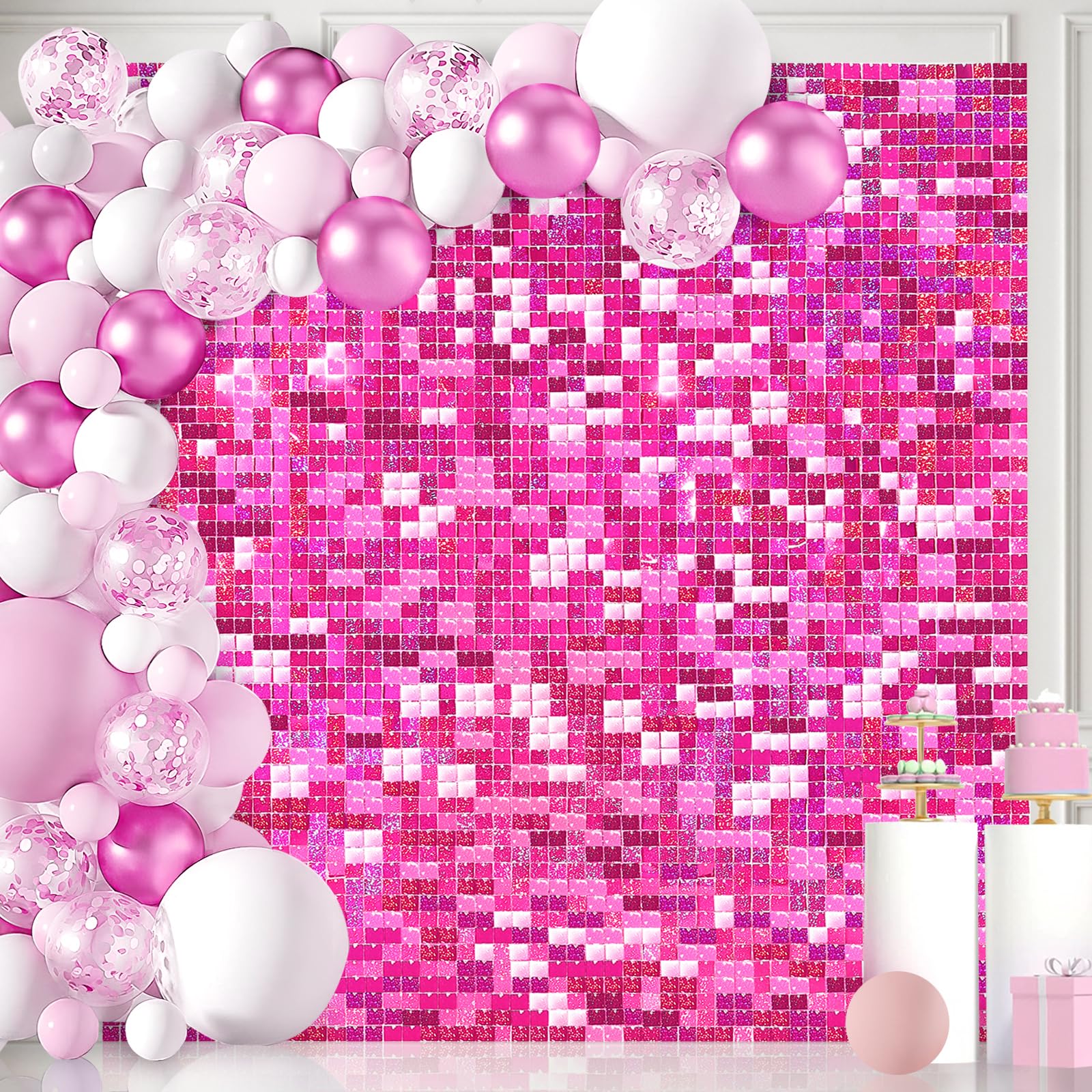 36pcs Hot Pink Shimmer Backdrop Panels Sweetheart Shimmer Wall Background for Wedding Birthday Girls Parties Bachelorette Parties Anniversary Decorations