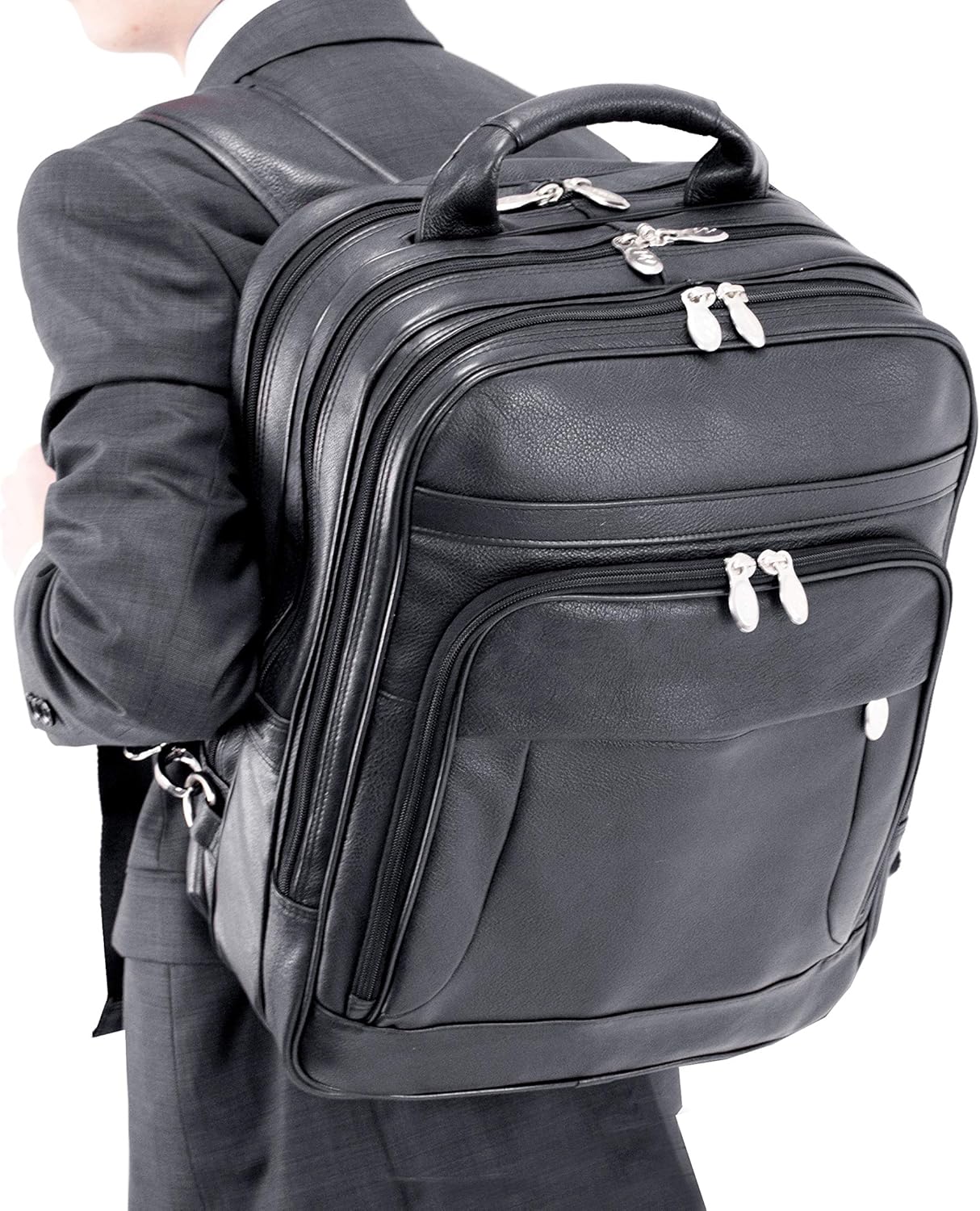 Greatest Product McKlein, I Series, Wicker Park, Full Grain Cashmere Napa Leather, 17 Leather Patented Detachable -Wheeled Three-Way Laptop Backpack Briefcase, Black (47195)