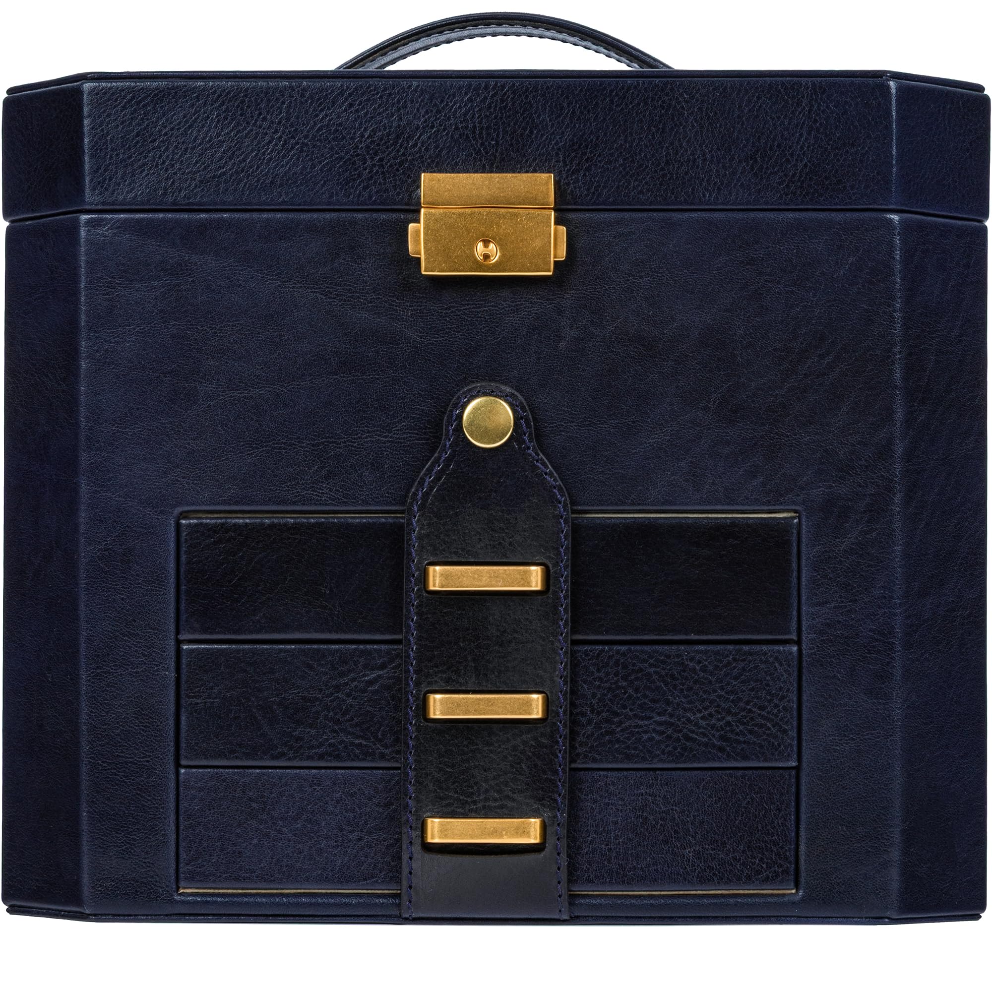 Time Resistance Leder Schmuckkästchen - Marineblaue Schmuckaufbewahrung - Schmuck Verstauen - Schmuckkasten mit Spiegel - Schmuck Organizer mit Vielen Fächern - Jewelry Box