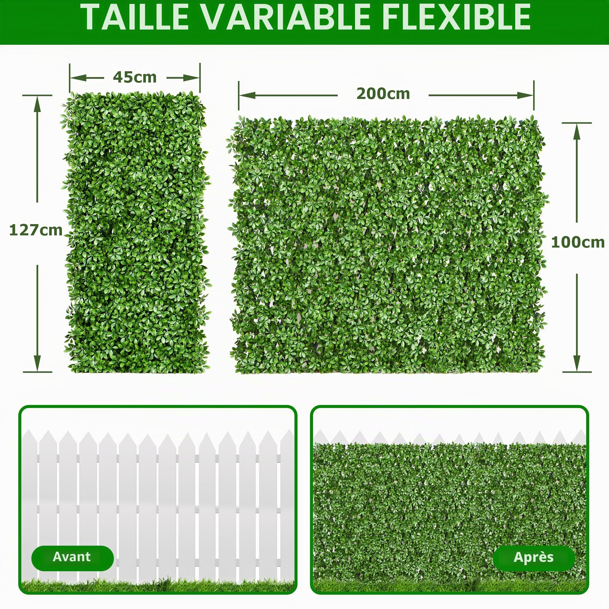jarolift Mur Végétal Artificiel Brise-Vue Verdissement Balcon Clôture de Jardin, Convient également aux Murs Intérieurs, avec Treillis, Feuilles de Gardénia, 200 x 100 cm