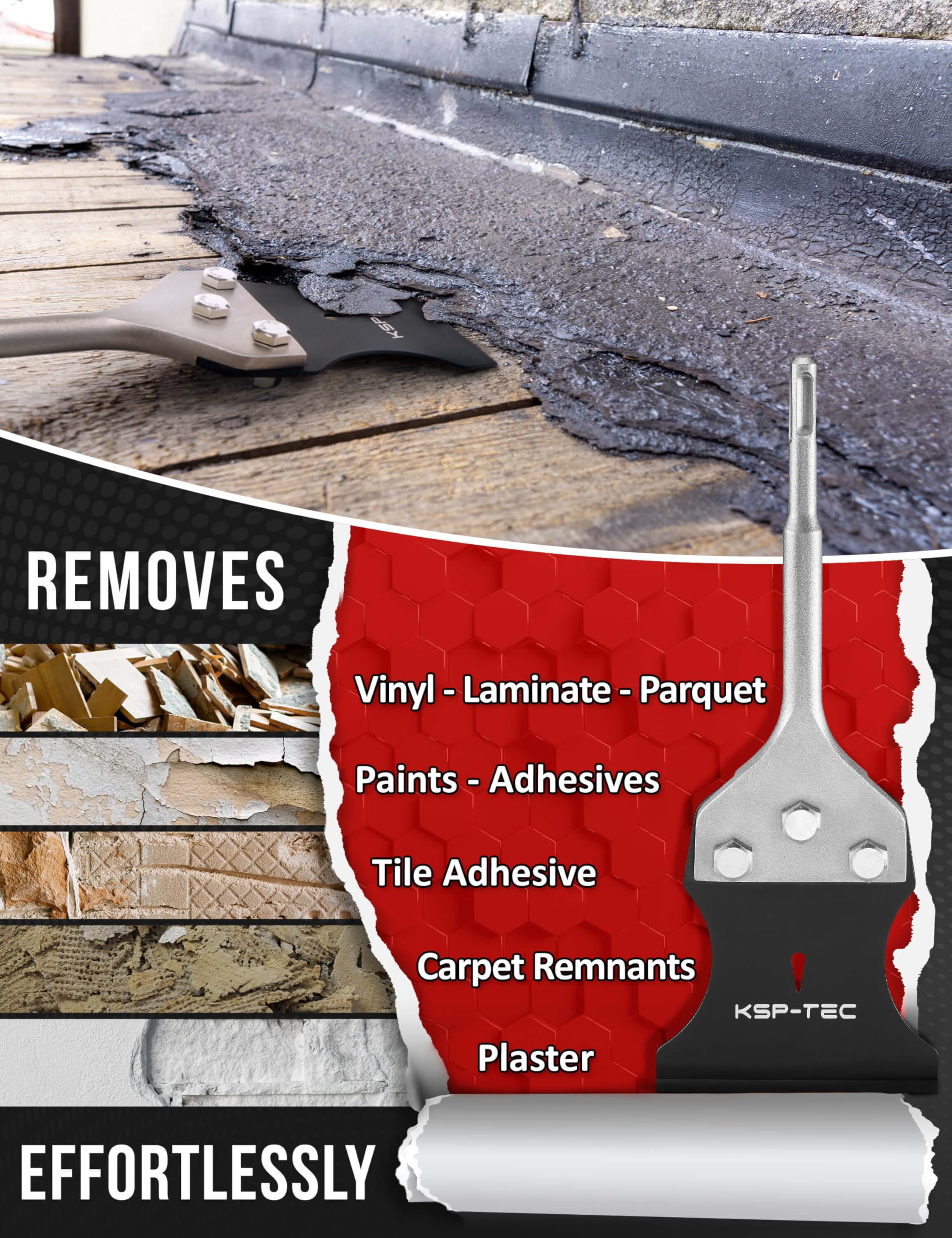 KSP-TEC® - Scalpello SDS Plus – con lama di ricambio – Facile rimozione di tappeti, pavimenti, vernici, ecc. (SDS Plus Scalpello)