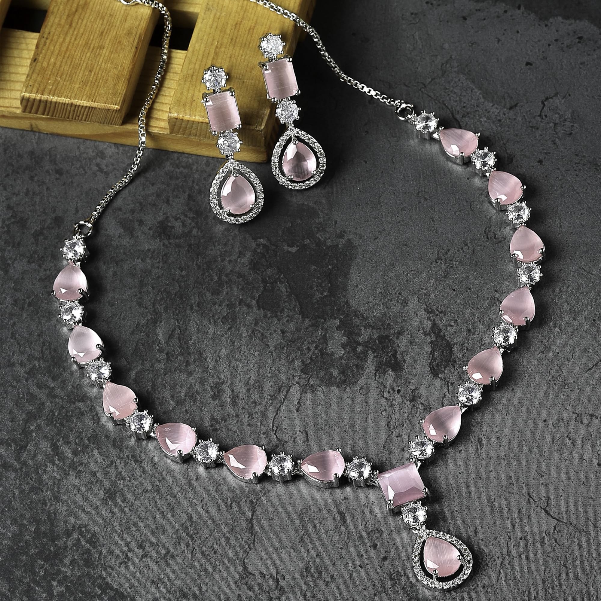 Rhodium-Plated Diamond Necklace Set