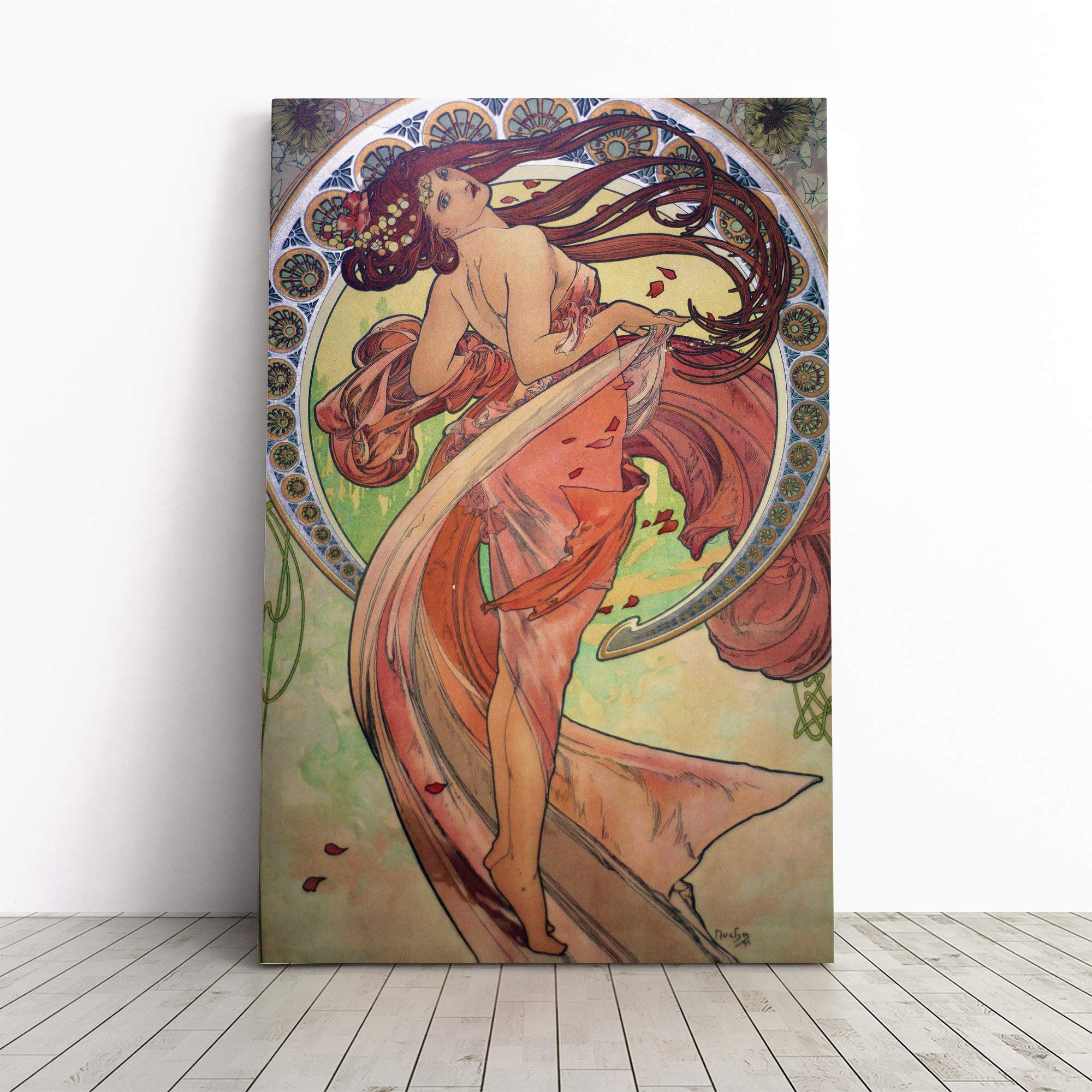Alphonse Mucha Dance Canvas Print | Gallery Wrapped 30mm Frame Wall Art | 24x16 inches | Ready to Hang | Modern Picture | Living Room Bedroom Lounge Office