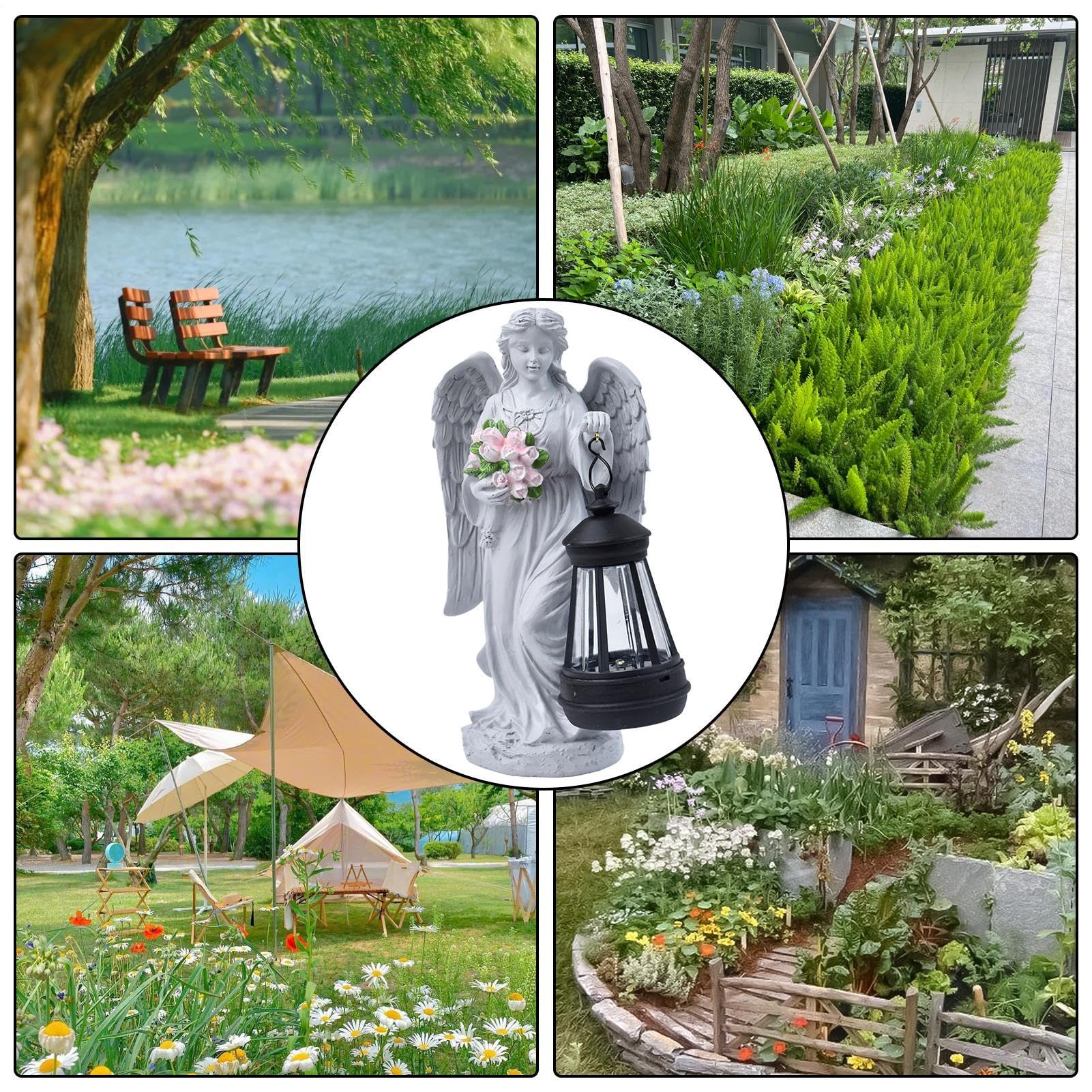 Genérico Solar Garden Angel, Resin Memorial Figurka, Outdoor Yard Ornament, 9 x 5,5 x 2,7 Light-Up Decorative Statue with Flower Accent, Idealny na patio, ganek, cmentarz i spacer
