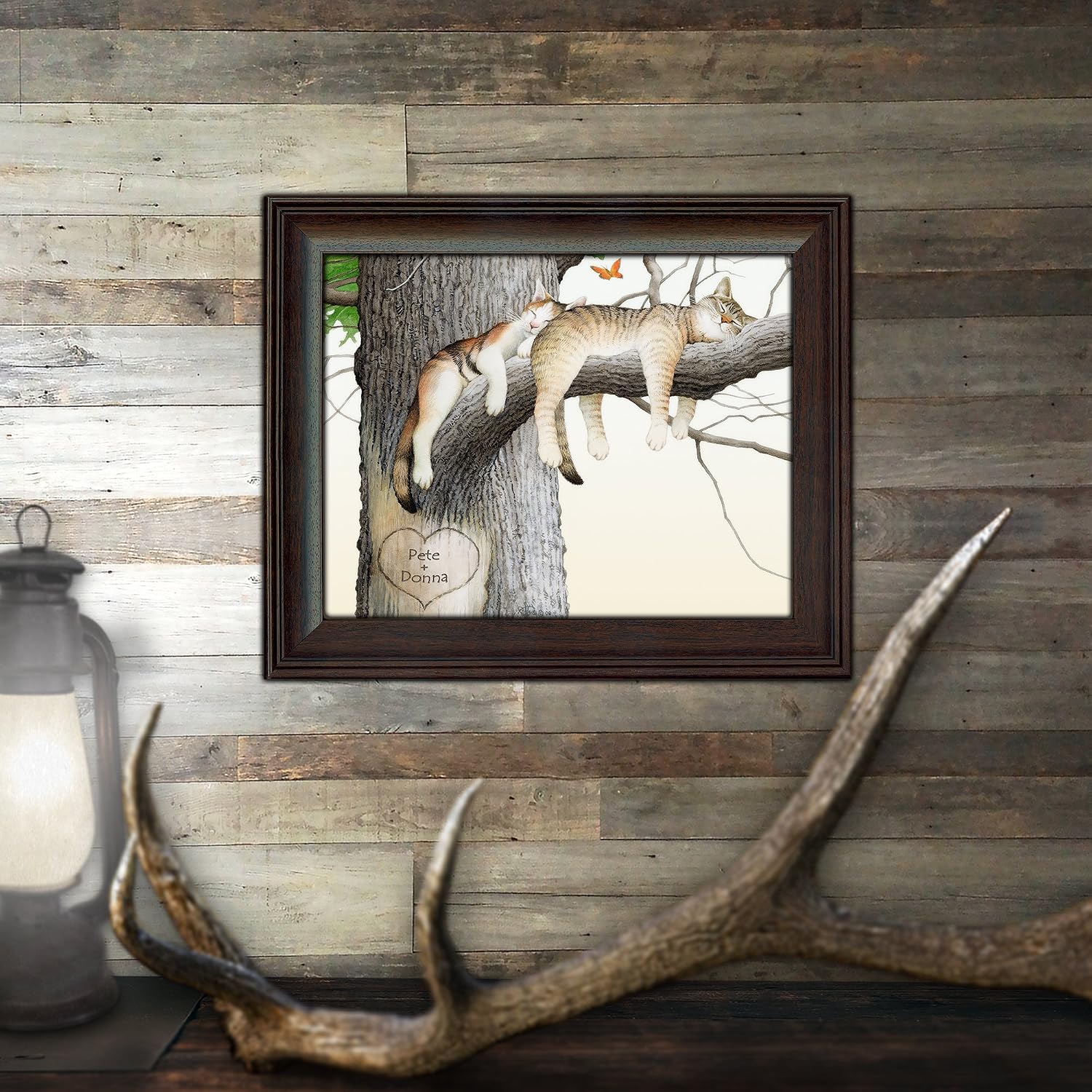 Personal-Prints | Personalized Romantic Wildlife Themed Art | Customized with Your Names |Unique Wedding, Anniversary, Valentine’s Day, or Romantic Gift (Cat Nap)