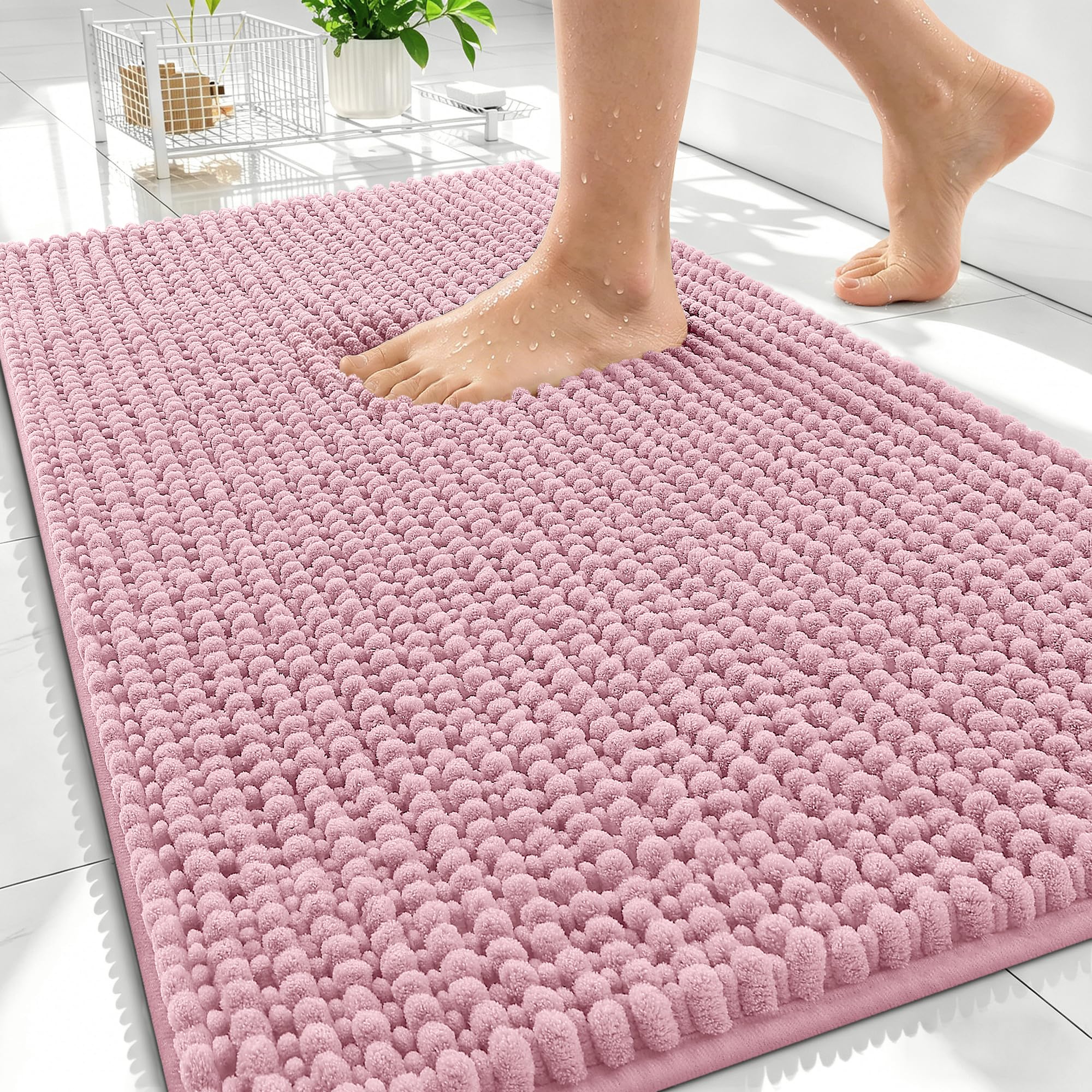 Photo 1 of OLANLY Thick Bathroom Rugs, Extra Soft Absorbent Chenille Bath Rugs, Rubber Backing, Machine Wash Dry, Bath Mats for Bathroom, Tub and Shower, Home Decor Accessories, 30x20, Dusty Rose