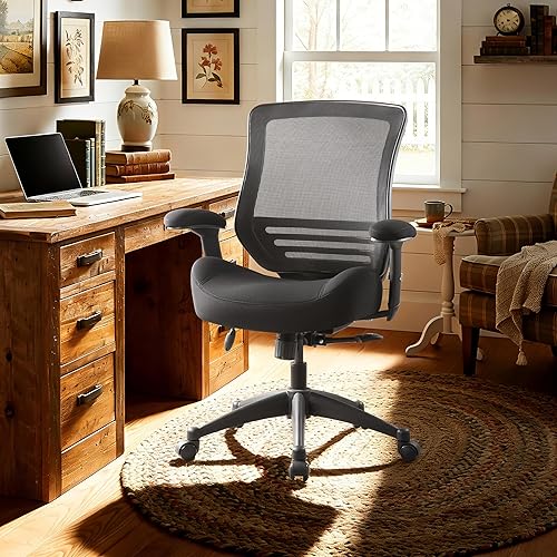 Miniatura 2 de BOLISS Silla ergonómica de malla de 400 libras con brazos ajustables para escritorio y computadora de oficina (negro) Tela negra del marco