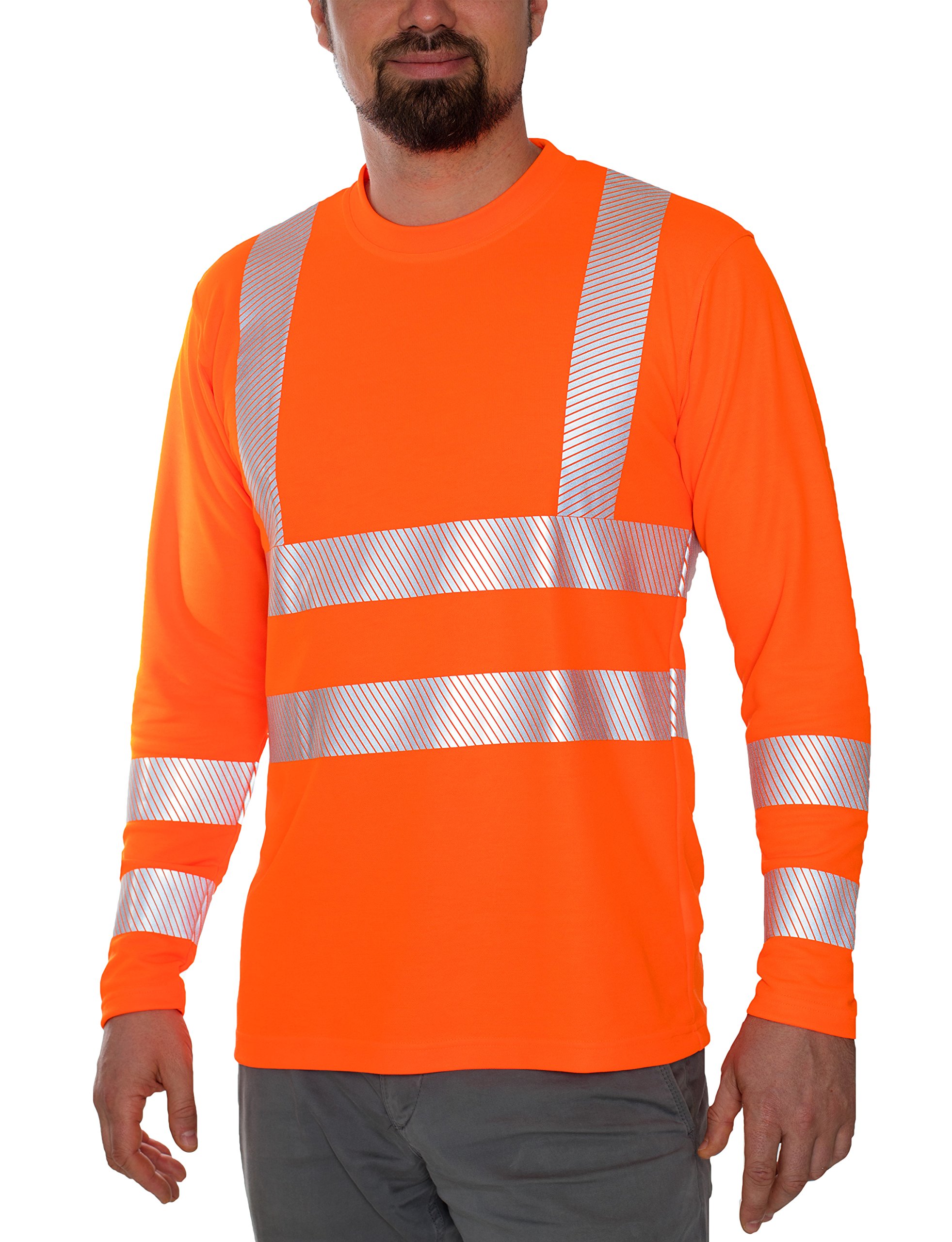 iQ-UV Langarm T-Shirt Orange Hv 4XL - UV-Schutz 50+ mit Warnschutz EN20471 | Warnschutzshirt Klasse 2 für Baustelle und Straße - Sicherheitsshirt langarm - hochsichtbar und robust