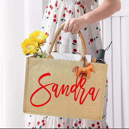 Miniatura 3 de Lalala Gift Land - Bolsas de arpillera personalizadas para la playa con nombre para mujeres, 18 colores de vinilo, bolsa de yute grande