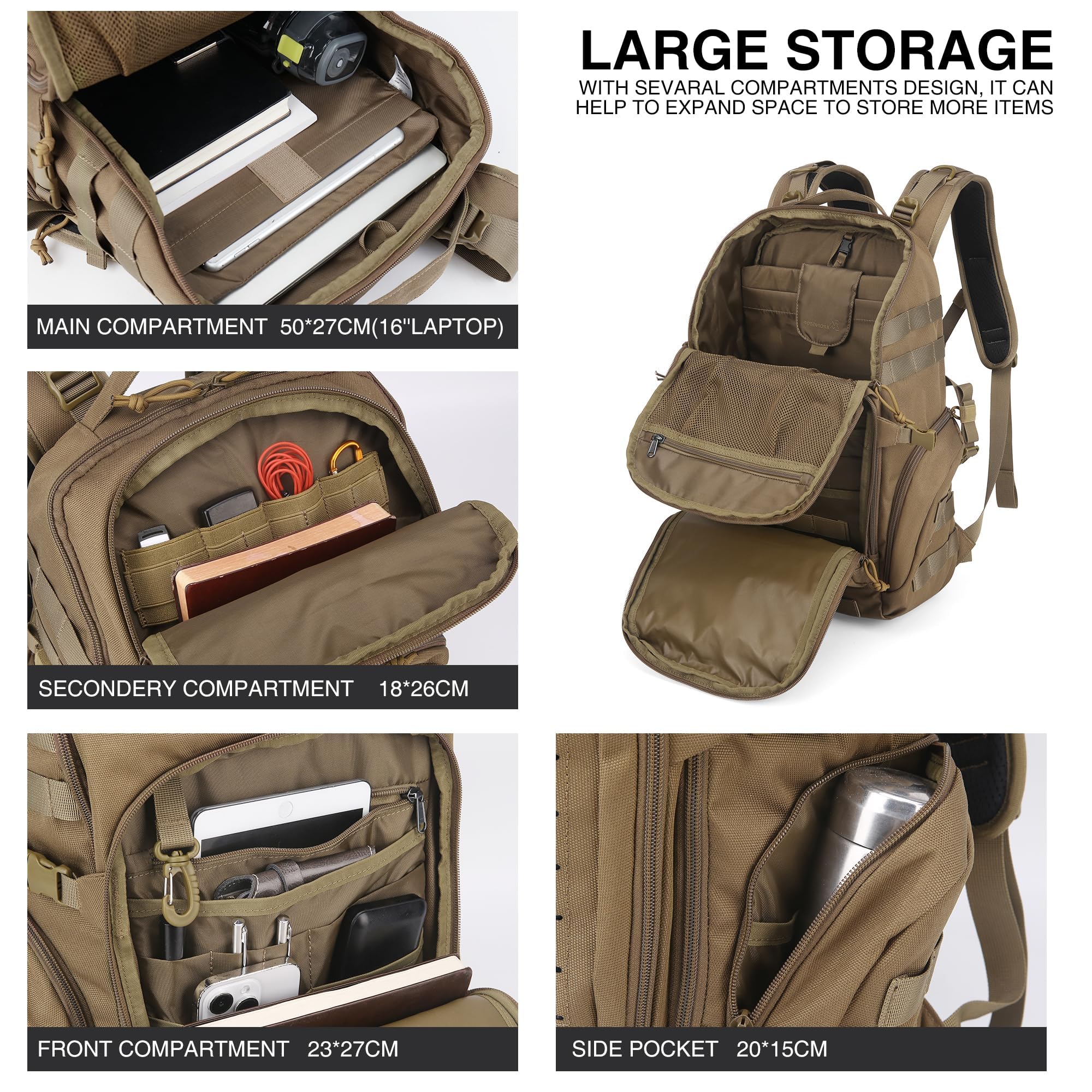 Mardingtop Molle, zaino da trekking militare, da 30 l, zaino tattico da uomo, in cordura per escursioni, campeggio, trekking, arrampicata