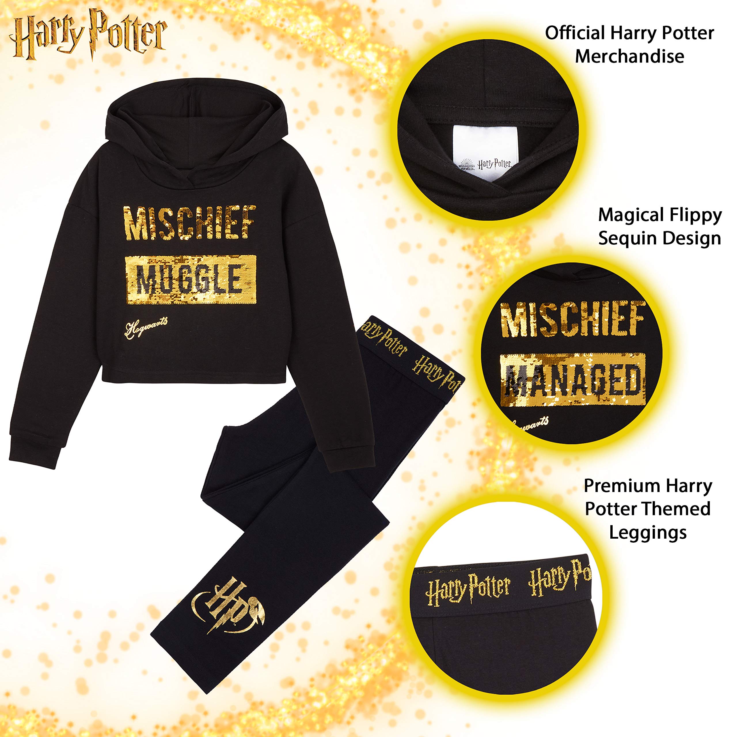 Harry Potter Felpa Corta con Cappuccio per Bambina E Ragazza E Leggings in Cotone 6-14 Anni, Abbigliamento Ufficiale, Magiche Idee Regalo