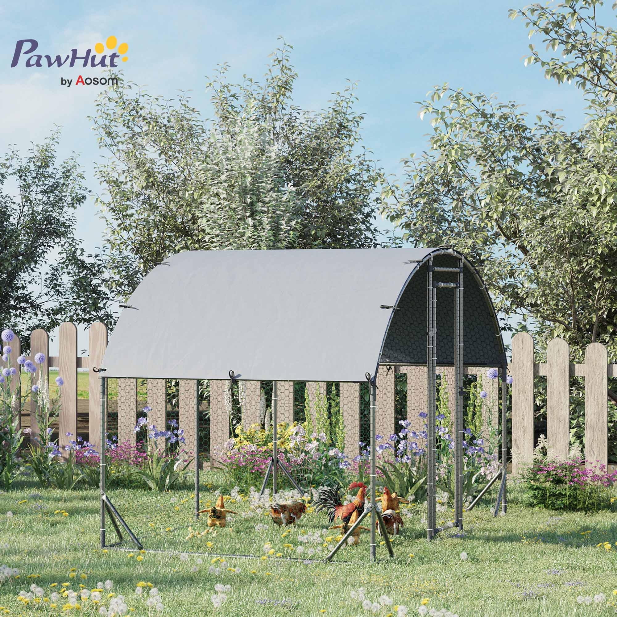 PawHut Pollaio per Galline da Esterno, 2.8x1.9x2m 5.3 m² Recinto Galline in Acciaio Zincato con Tetto Impermeabile Anti-UV e Serratura, Gabbia per 4-6 Polli, Piccoli Animali, Conigli e Anatre