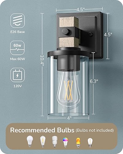 Miniatura 6 de EDISHINE Juego de 2 apliques de pared, luces de tocador de granja para baño, lámparas de pared de 1 luz, lámparas industriales de montaje en pared