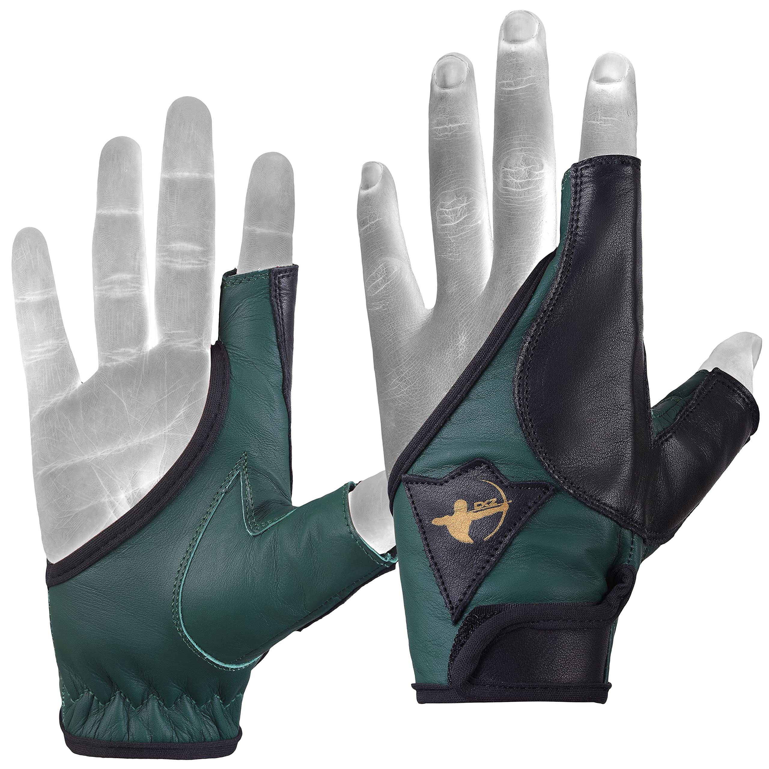 Daskz Archery Gloves One Finger Shooting Left hand Bow Gloves- Professional Leather hunting Gloves for Adults (Green, XL, Left)