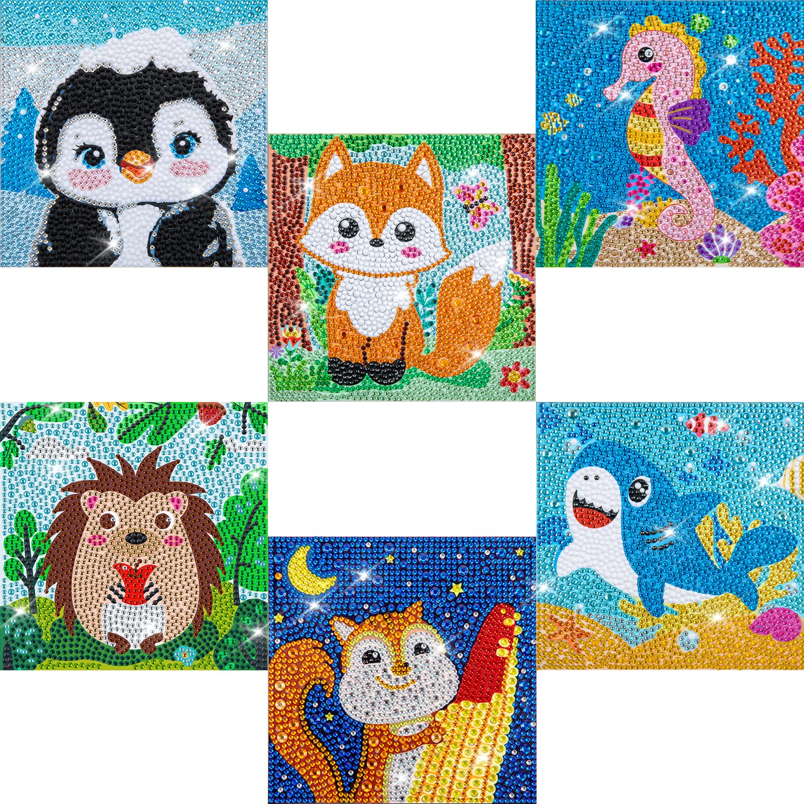 QEUOYSS 5D Diamond Art Kits for Kids Beginners Easy Kits Arts and Crafts for Kids Ages 8-12 Diamond Art Craft Set for Home Wall Decor (6 Pack E)