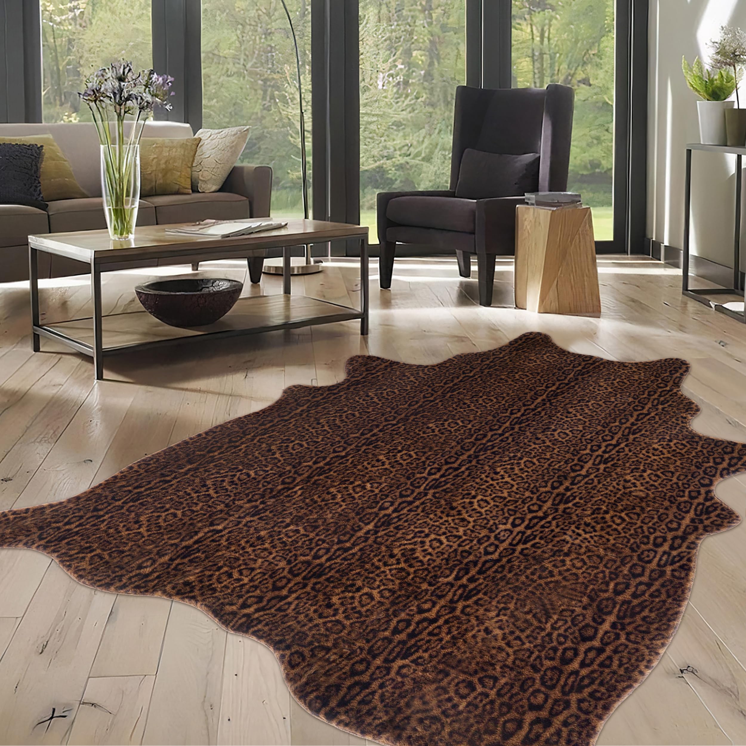WARM HAVEN Faux Antelope Cheetah Print Rug, Leopard Rug 6.2x8.2 Faux Animal Print Skin Cheetah Area Rug for Bedroom Living Room Animal Fur Hide Rustic Dark Brown
