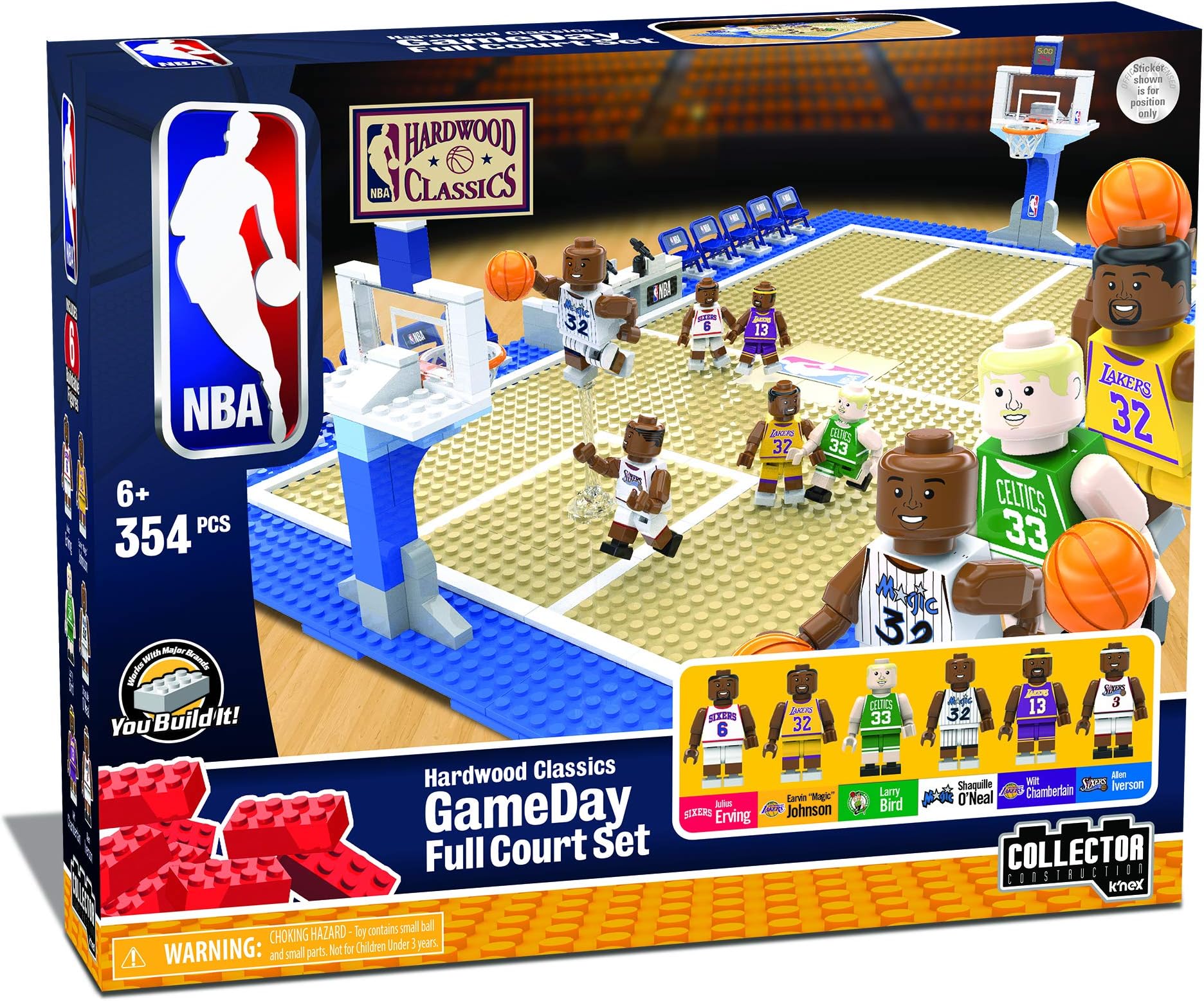 Basic Fun KNEX NBA - GameDay Full Court Set - Hardwood Classics Edition Building Set-Lakers-Great Gift for Boys & Dad-Featuring Shaquille O'Neal-12.5" x 33" x 6"–Build and Play All Day!