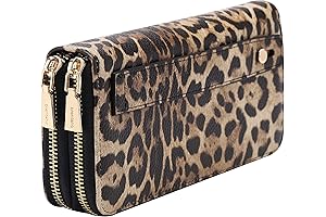 Vegan Leather Double Zipper Pocket Wallet with Leopard-Esque Cheetah Print