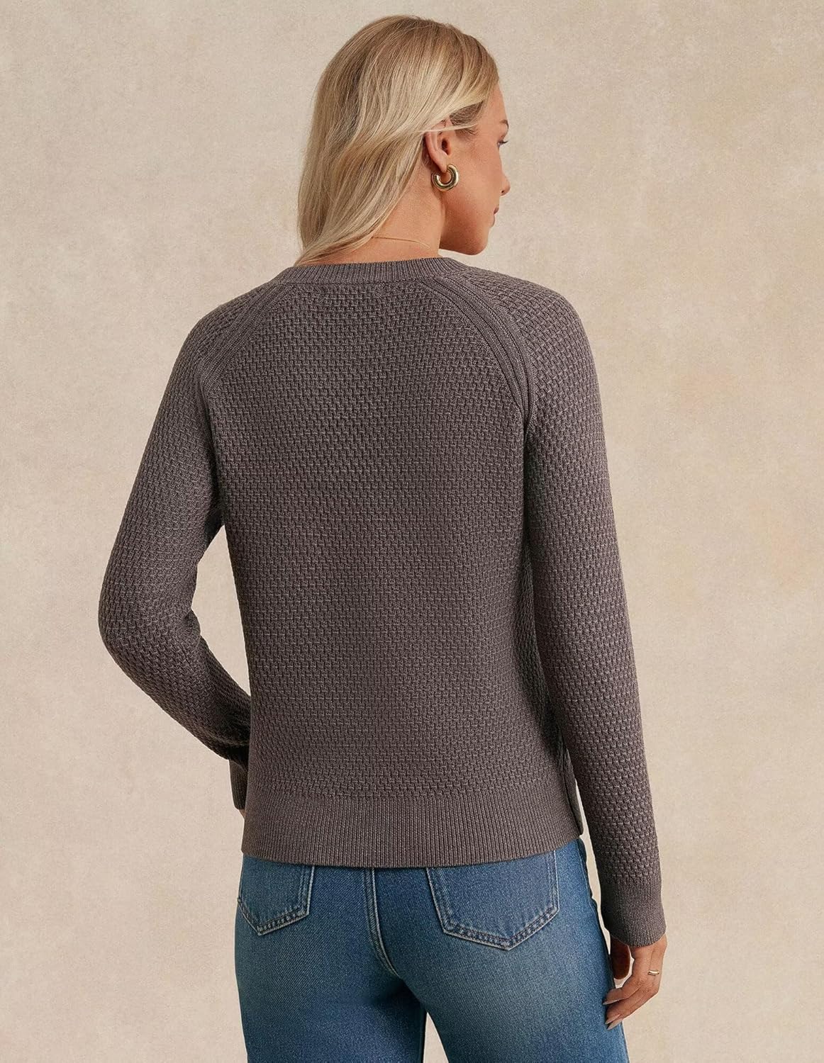 GRACE KARIN Women's Fall Knit Sweater Top, Long Sleeve Merino Wool Blend Pullover, Casual Crewneck Waffle Clothes 2025 - Image 2