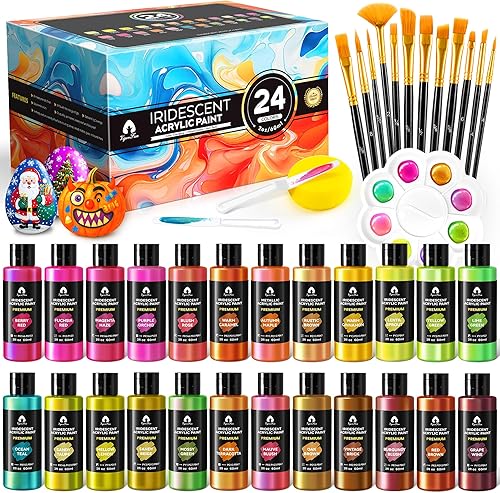 Juego de pintura acrílica, kit de 49 piezas de suministros de pintura incluye 24 pinturas acrílicas, 15 pinceles de pintura, tableros de lienzo,