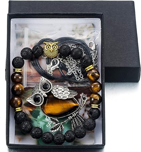 Miniatura 6 de Softones Collar de búho, collar de cristales curativos para mujeres y hombres, collar de piedras preciosas de energía espiritual de reiki, juego de