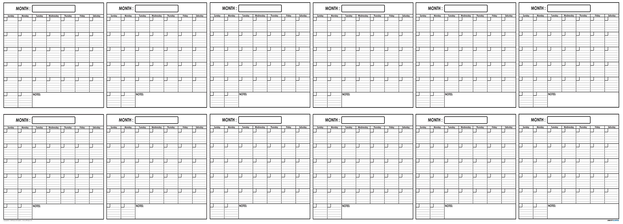 Calendario annuale annuale da parete, formato grande, 91,4 x 254 cm, grande, cancellabile, laminato, 12 mesi, riutilizzabile, per ufficio, accademico o casa, con pennarello cancellabile