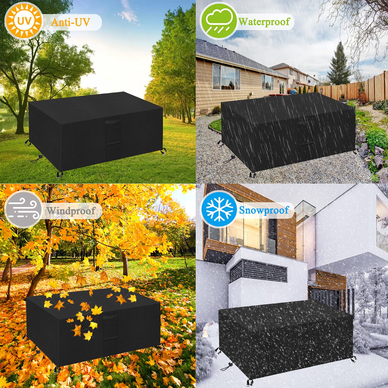 Abdeckung für Gartenmöbel Schwerlast 420D Rechteckige Schutzhülle,wasserdichte Atmungsaktives Staubfest Anti-UV Abdeckhauben Gartenmöbel Abdeckung für Tisch und Stühle