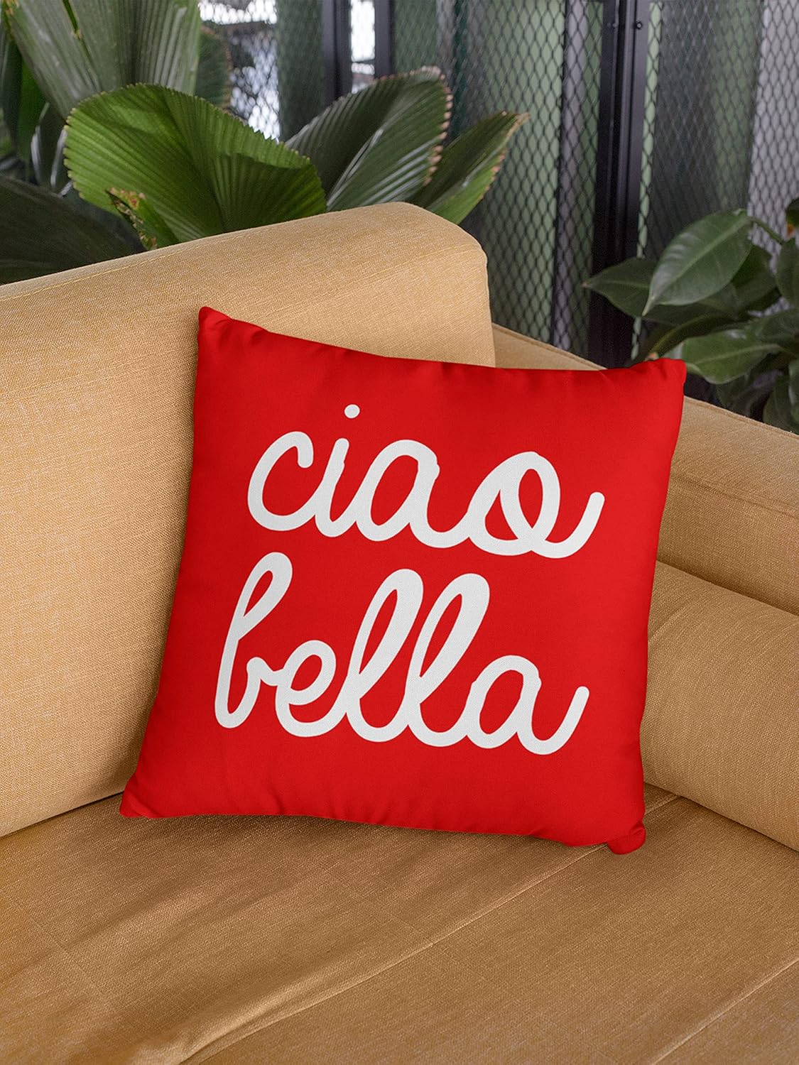 Italy Throw Pillow Cover with Insert - Ciao Bello Decorative Charming Italian - Themed Designs - Personalized Décor - Square Cushion is Ideal for Chair, Couch, Bed, Sofa, Living Room, Bedroom