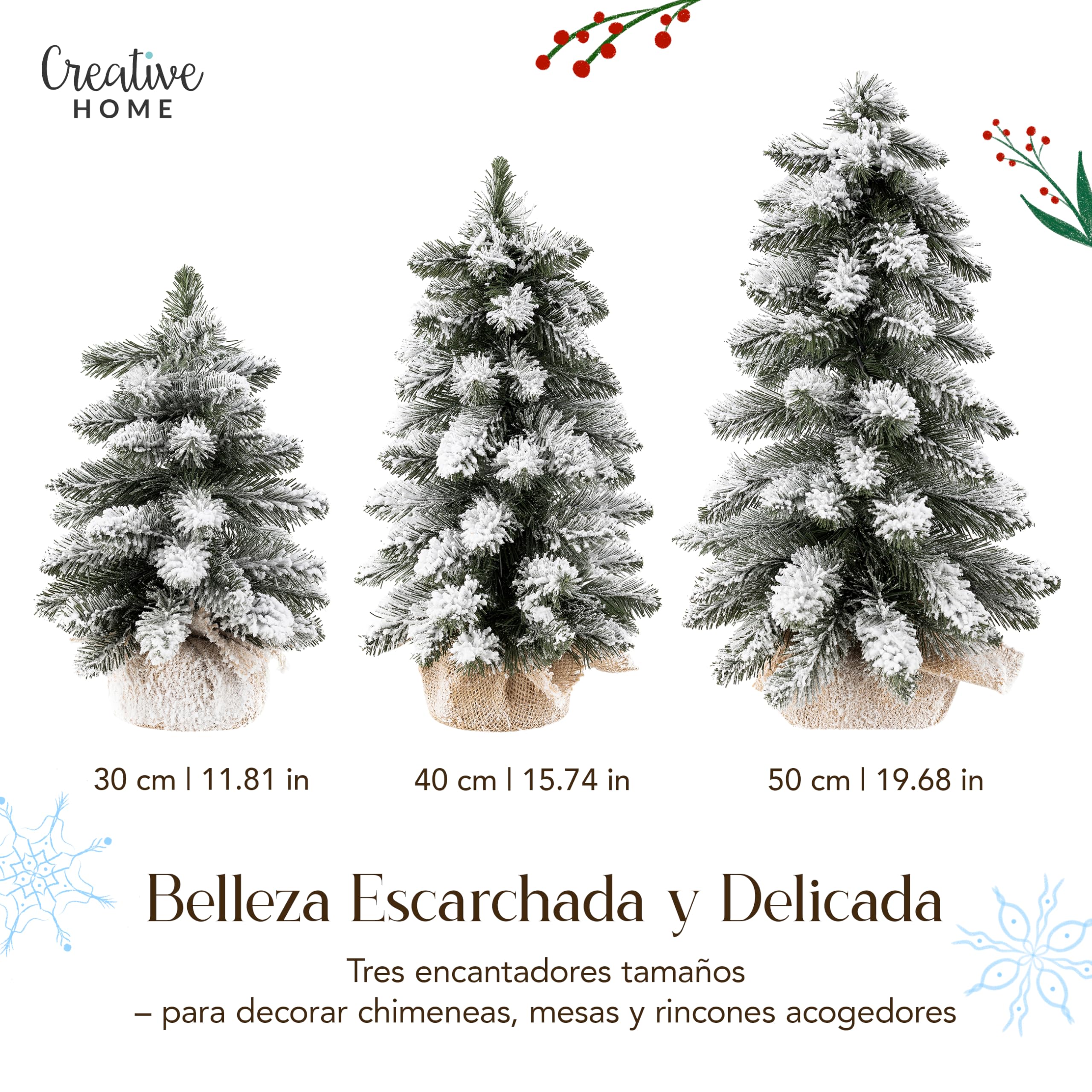 Creative Home Árbol de Navidad Artificial con Nieve | Tamaño 30 cm | Cono Pino Pequeño Miniatura | para Mesa Escritorio Oficina | Interior Exterior | Regalo Decoración Personalizada Navideña