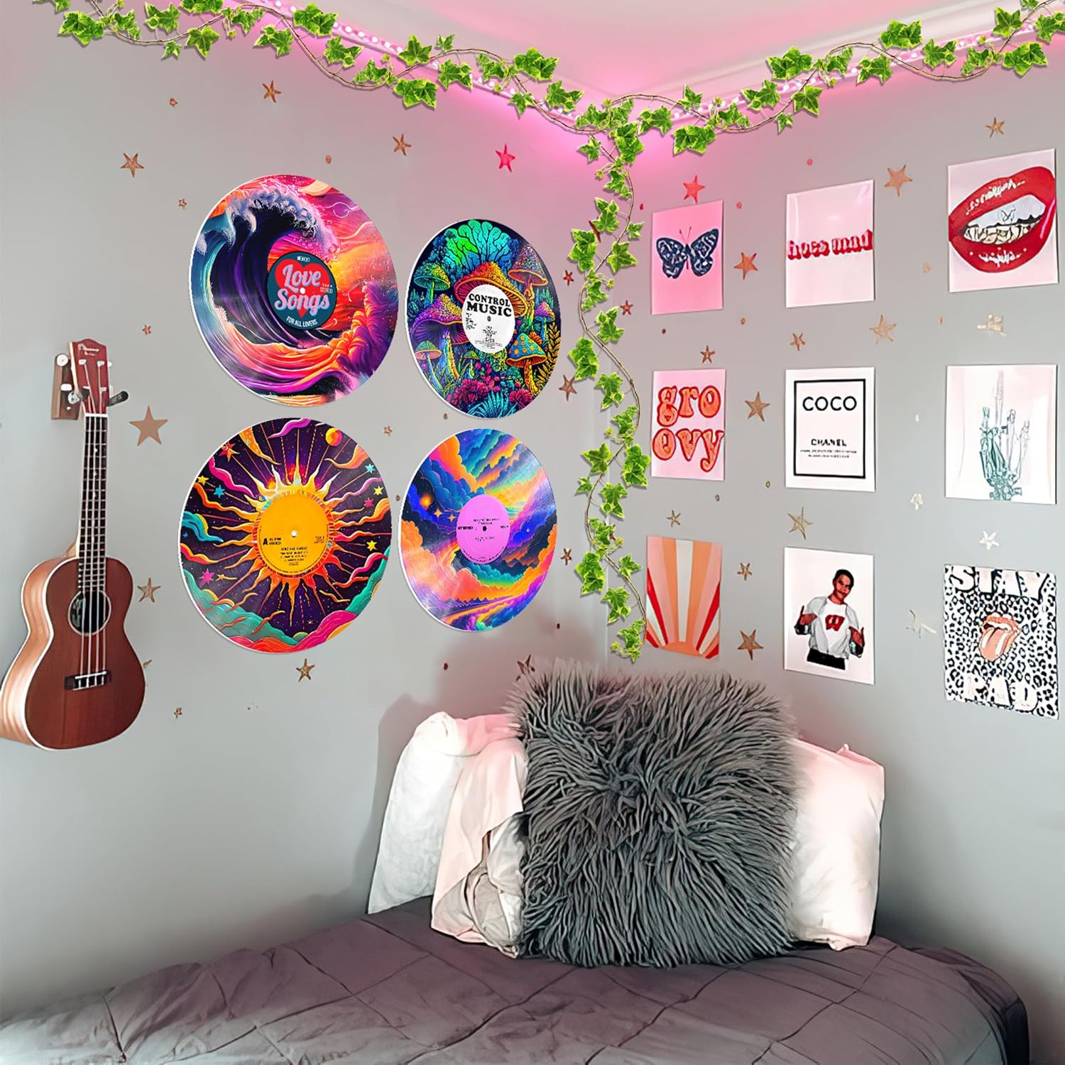 HK Studio Hippie Decor, Posters for Room Aesthetic, Sci-Fi - Record Decor, Music Themed Party Decorations, 4 Pcs 12" image 2