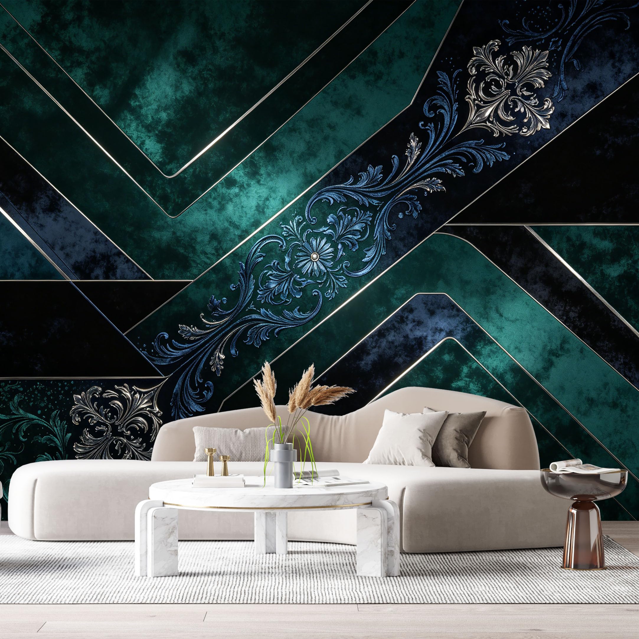 Custom Size Wall Murals Geometric Abstract Textured Metallic Floral Pattern SelfAdhesive Wall Fabric Removable Large Wallpaper for Photo Living Room