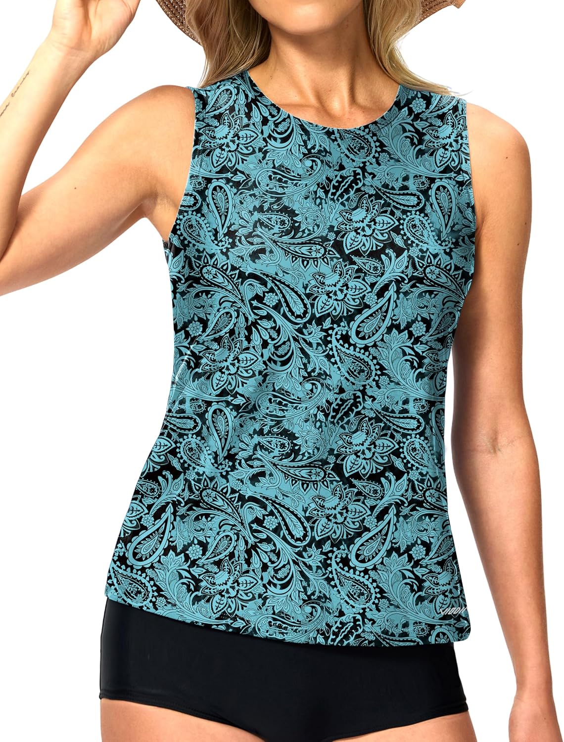 Viodia High Neck Tankini Tops for Women Modest Swim Shirts with Bra Swimsuits Tank Only Bathing Suit Top No Bottom