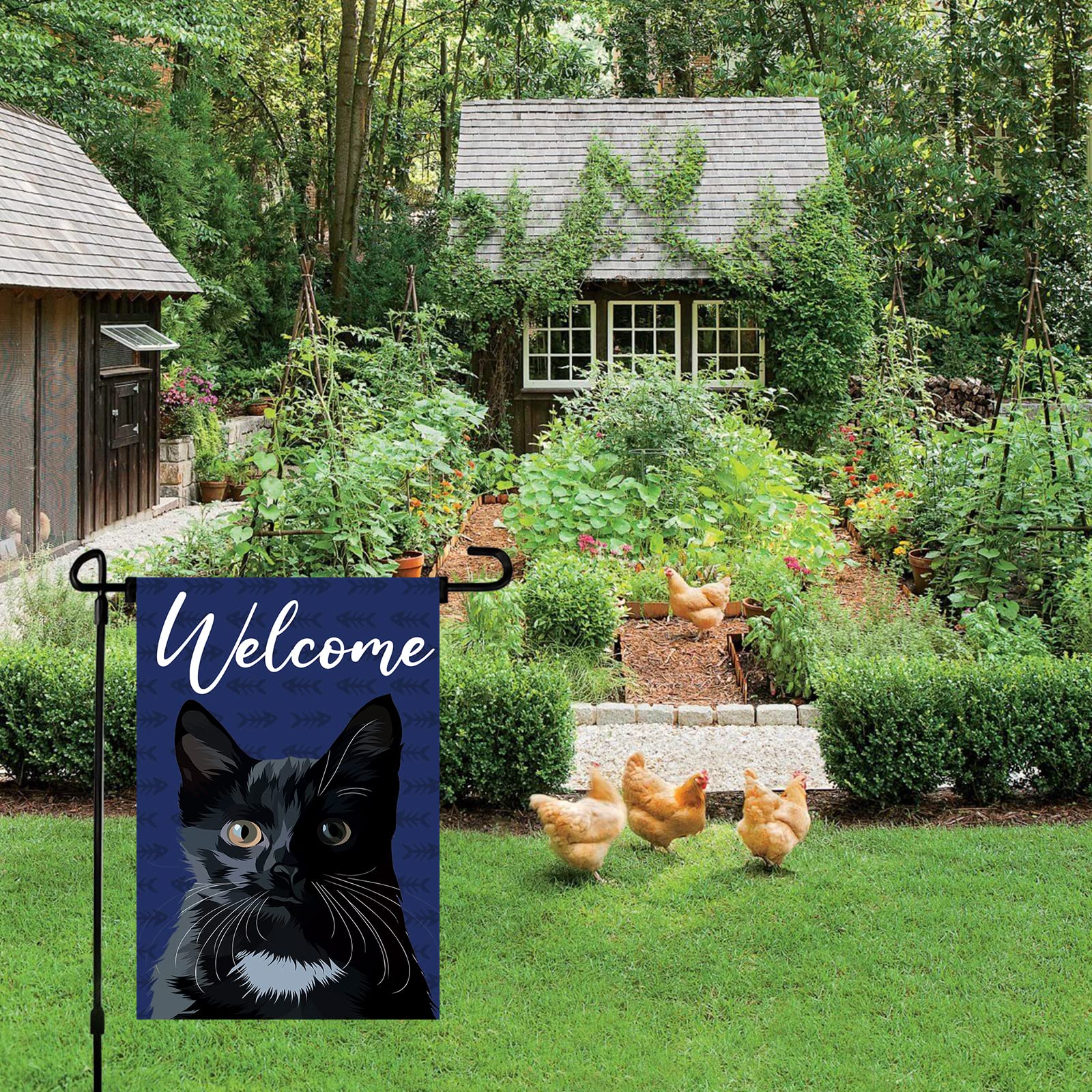 WPCTYQ Gartenflagge Mit Schwarzer Katze – Doppelseitig Bedruckt, 30,5 X 45,7 Cm, Wetterfest, Für Halloween & Zuhause