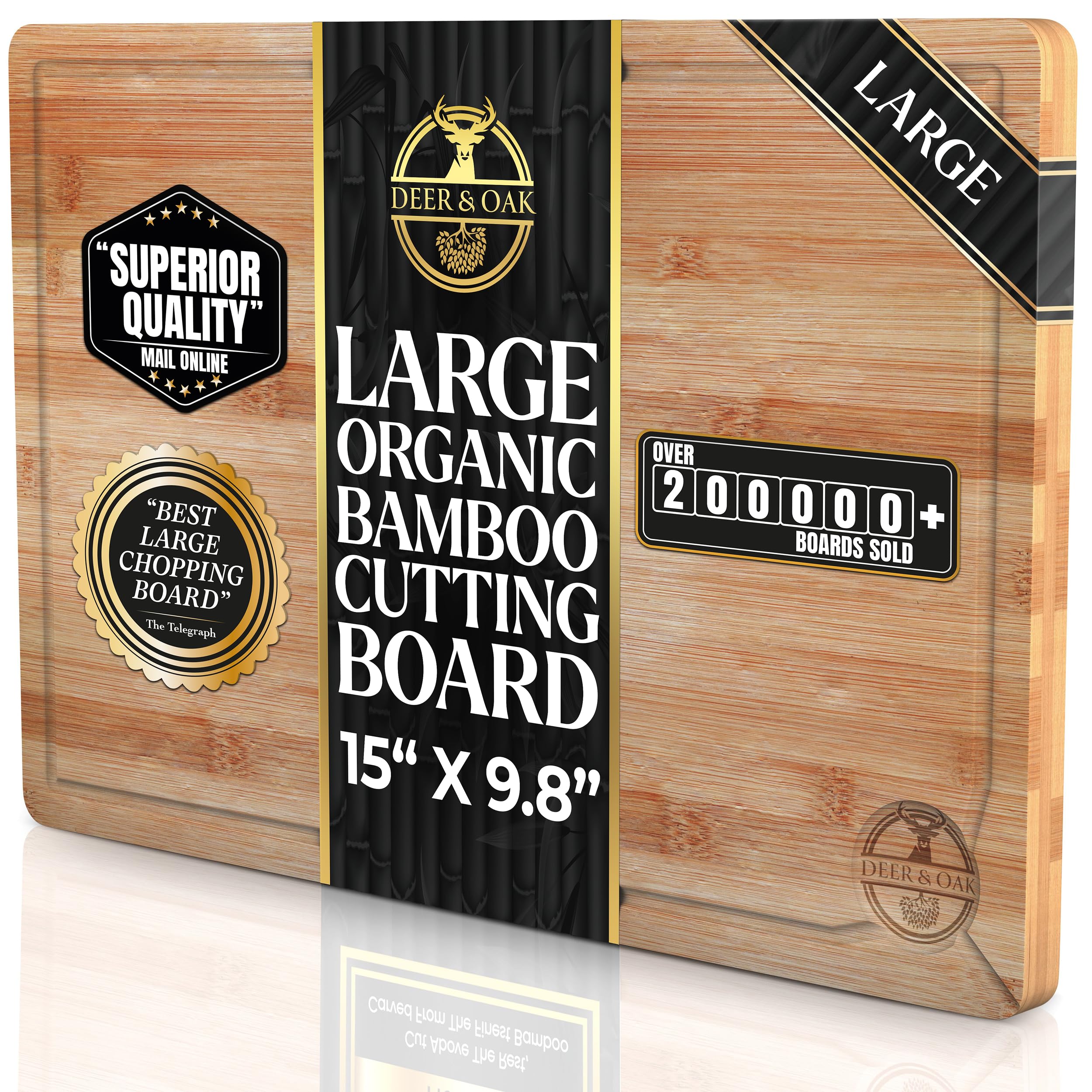 Deer & Oak - Premium Wooden Chopping Board - Large 38 x 25 x 2 cm Bamboo Cutting Board for Carving Meat or Vegetables - Chopping Boards for Kitchens - Pre Oiled, Treated, Attractive Wood