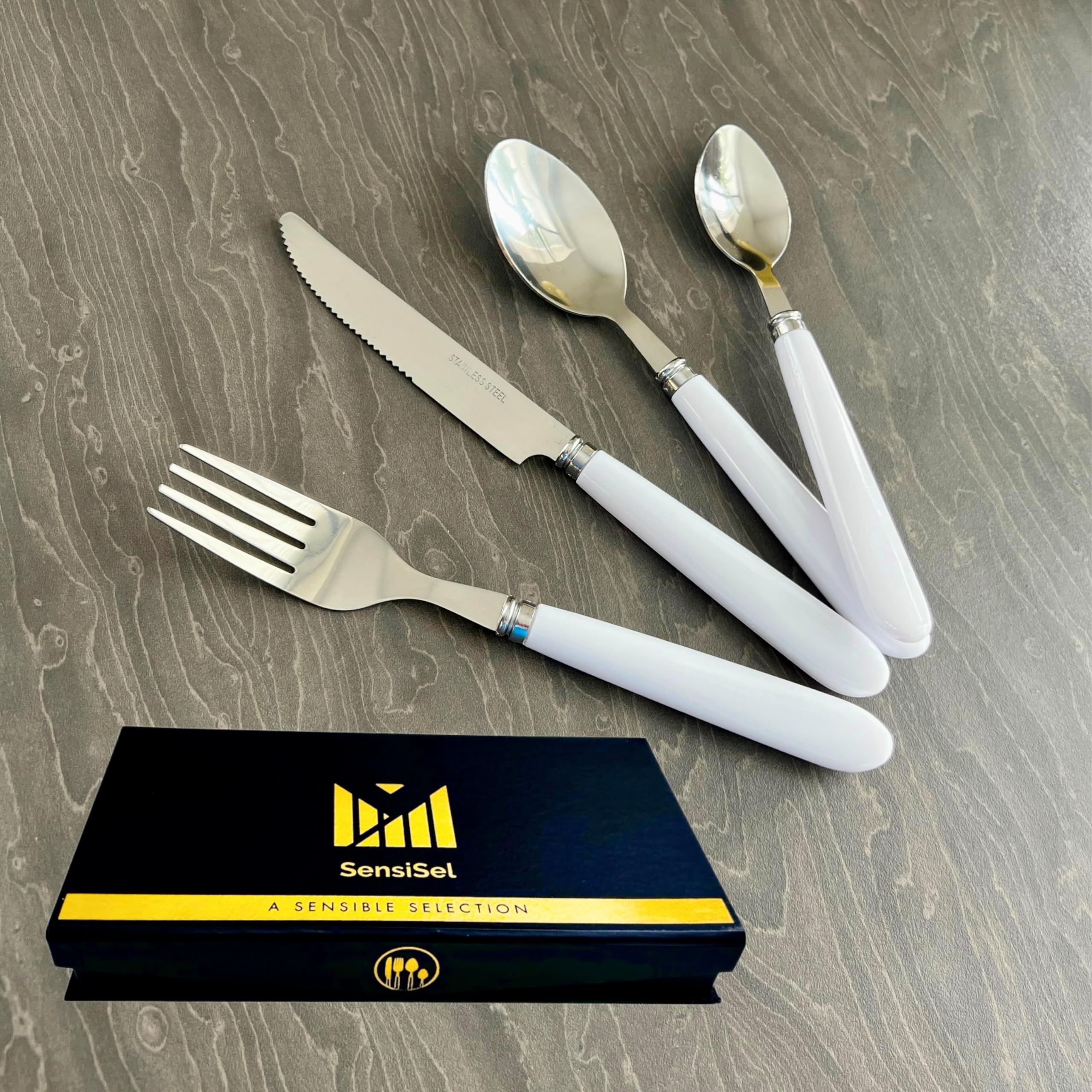 EXZACT Cutlery Set Coloured 16PCS Stainless Steel with Plastic Wide