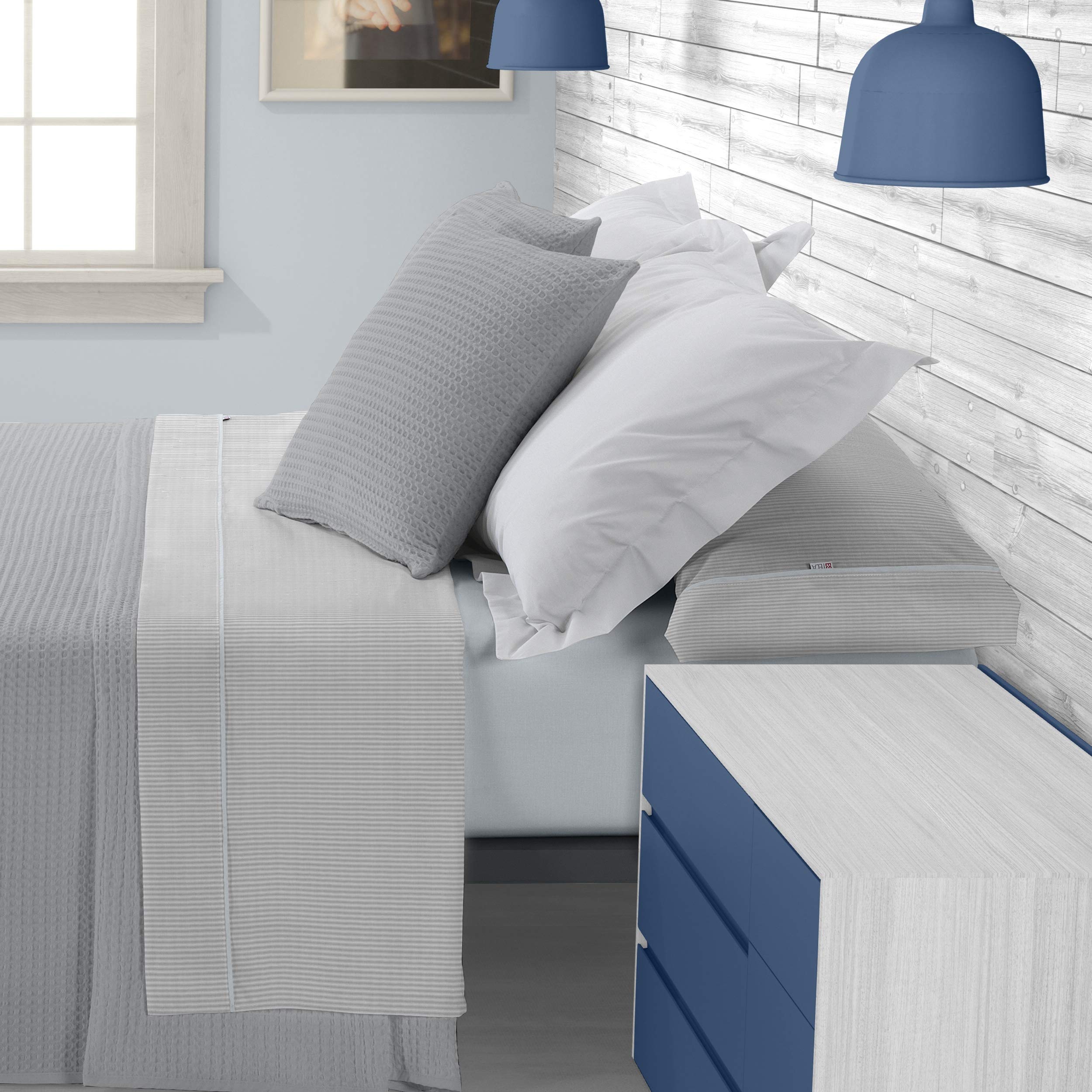 ESTELIA - Juego de sábanas Greta Color Perla - Cama de 150 (4 Piezas) - 100% algodón - 200 Hilos