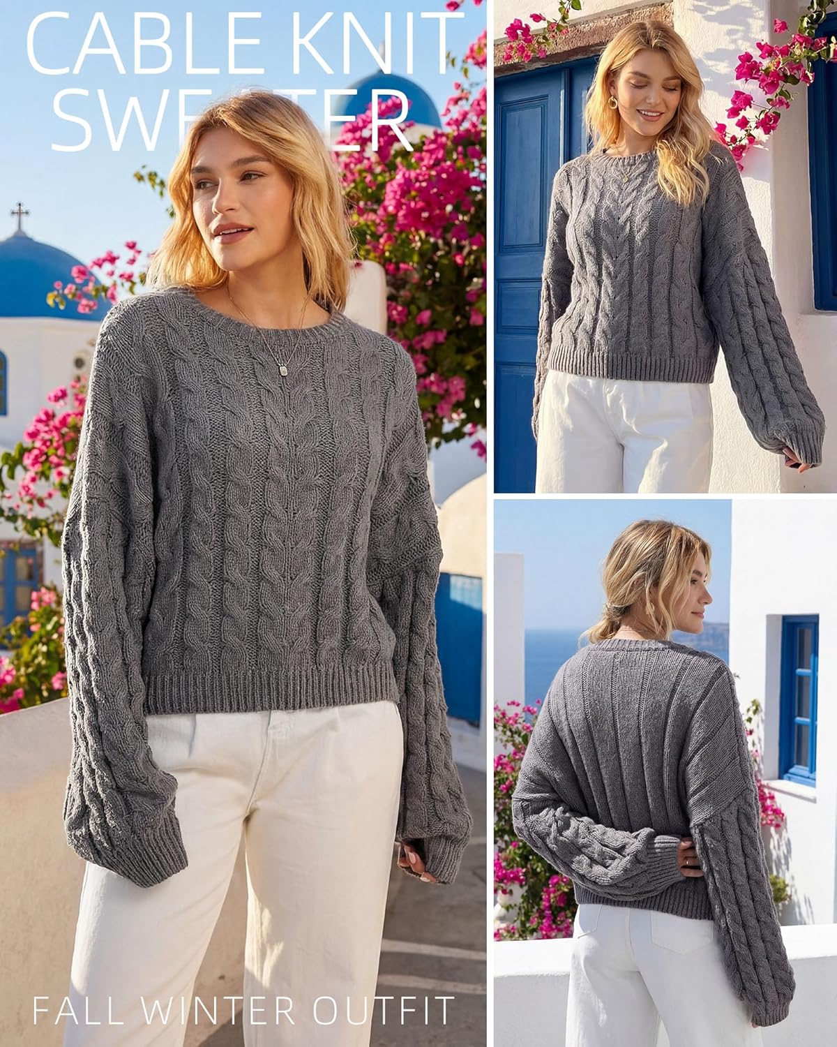 Women Oversized Cable Knit Sweater 2025 Long Sleeve Chunky Sweater Crewneck Loose Fit Pullover Fall Winter Outfit - Image 2