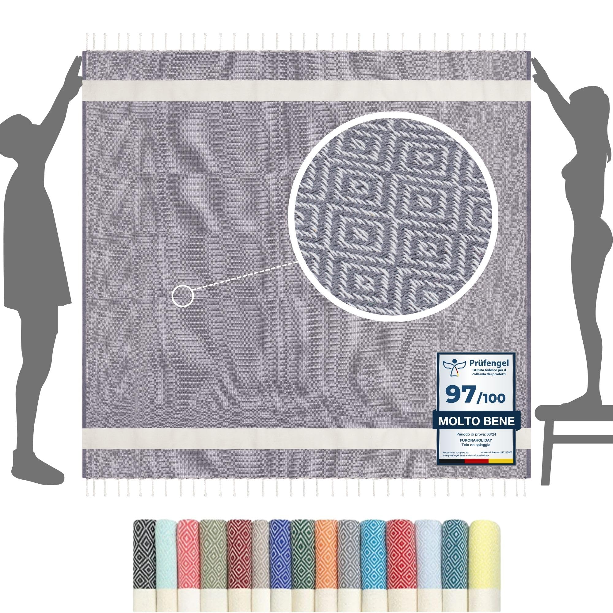 furora Holiday Telo Mare Grande Cotone 200x200 cm XXL Gigante | Telo Spiaggia antisabbia - Coperta PIC Nic - Pareo Asciugamano Mare Spugna | Fouta Beach Towel Lungo, Frange Angoli, Uomo Donna Ragazzi