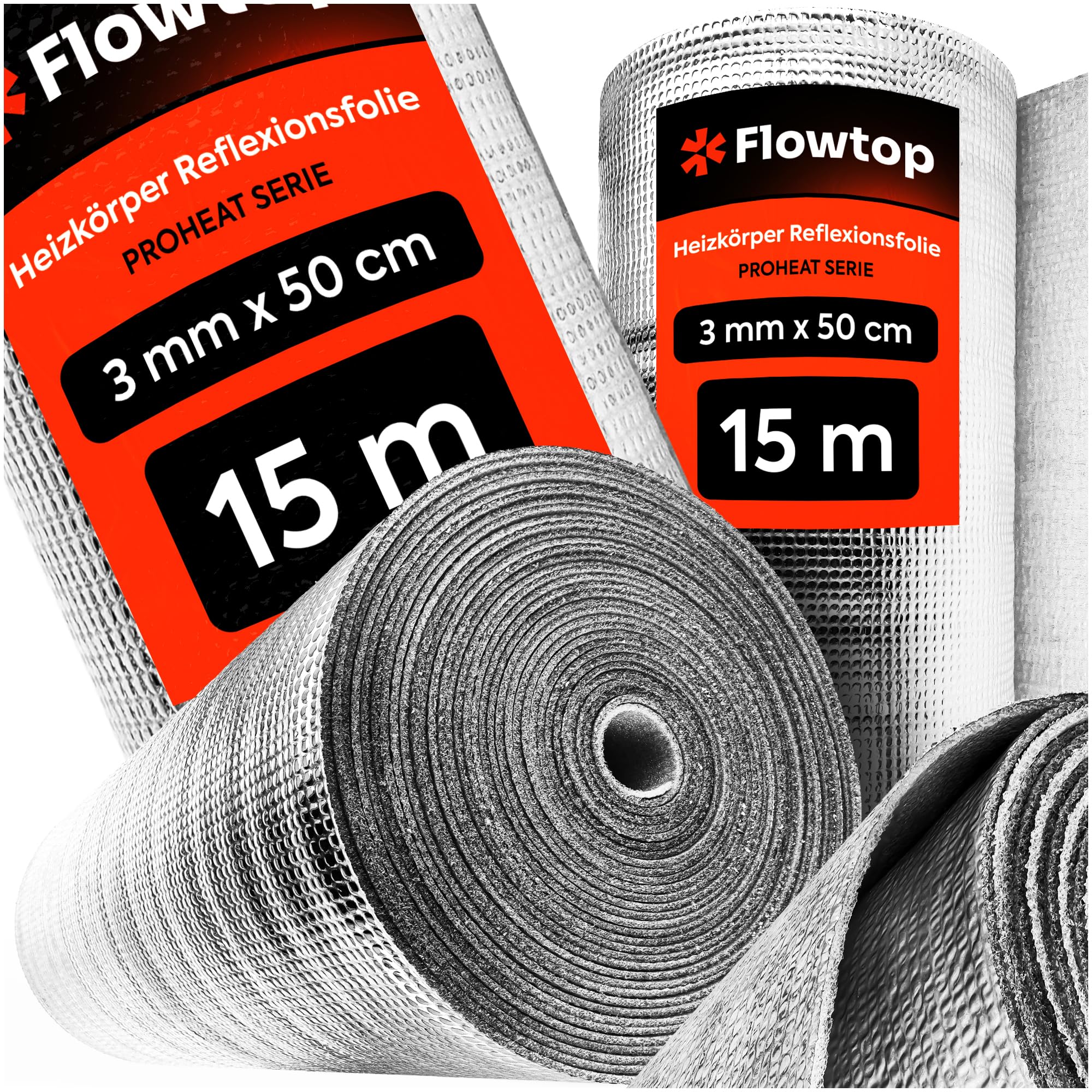 HEIZKÖRPER REFLEXIONSFOLIE 15 M X 0,5 M ISOLIERFOLIE WANDISOLIERUNG REFLEXIONSPLATTE FLOWTOP Reflektionsfolie Isoliermatten 3 mm Thermomatte Alufolie Isolierung Dämmfolie Metallisch