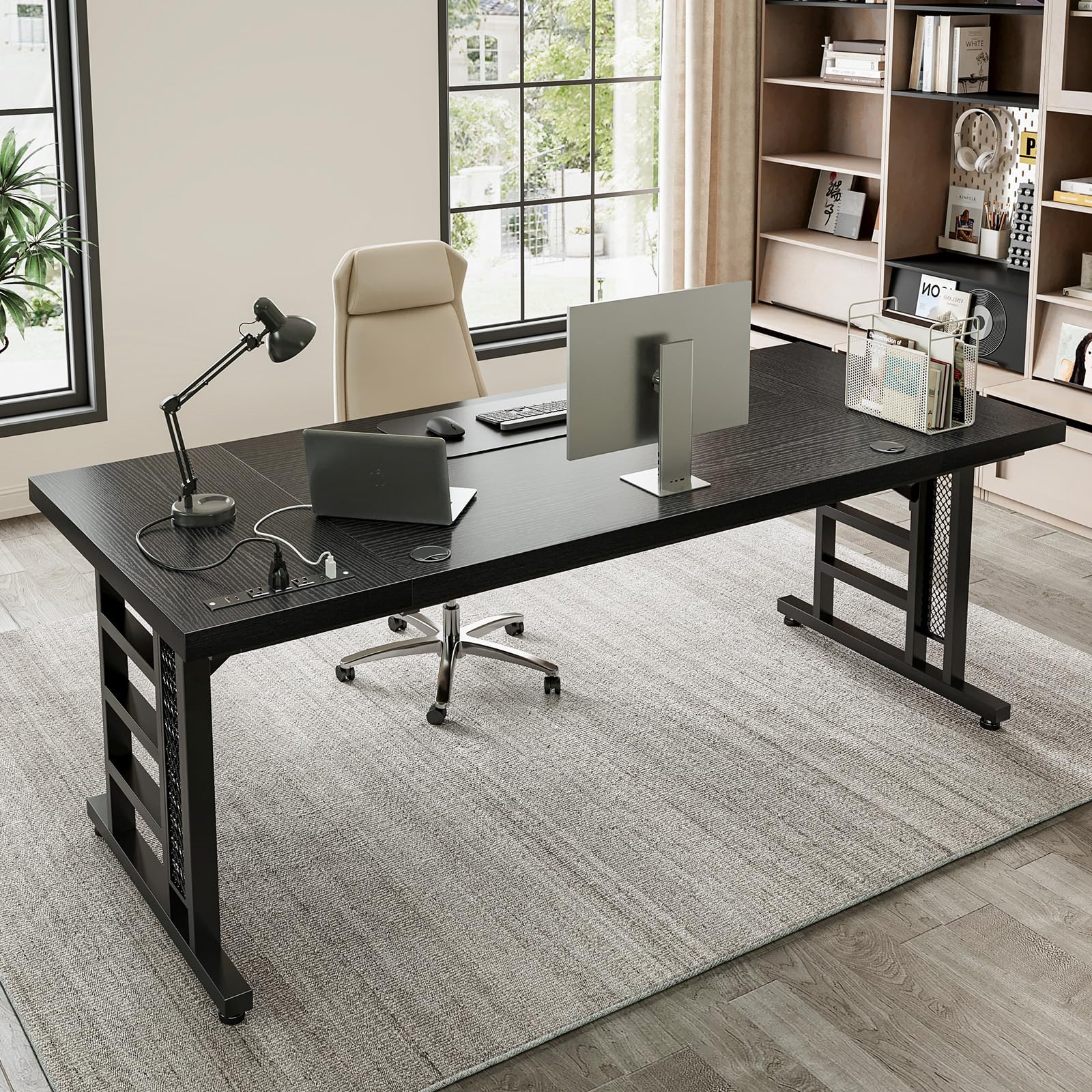 Coleshome 78 Inch Executive Desk with USB Ports, Large Computer