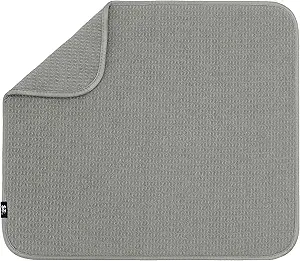 S&T INC. Dish Drying Mat, 16” x 18”, Absorbent Microfiber Kitchen Counter Mat, Dish Drying Pad for Dishes, Utensils, Pots and Pans, Large, Grey