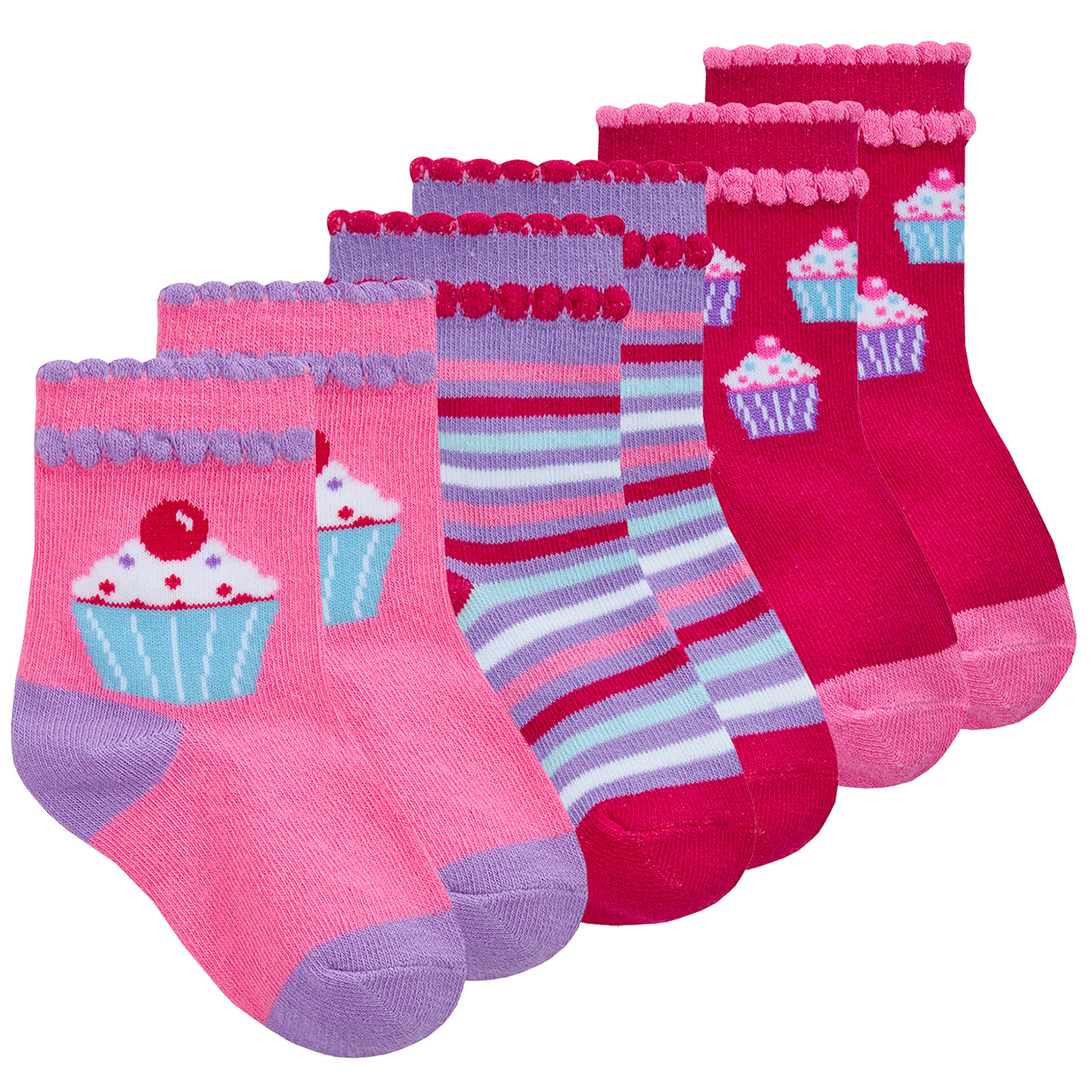 Metzuyan Baby Girls Cotton Rich Socks Ankle Low Cut Cupcake Striped 3-5.5