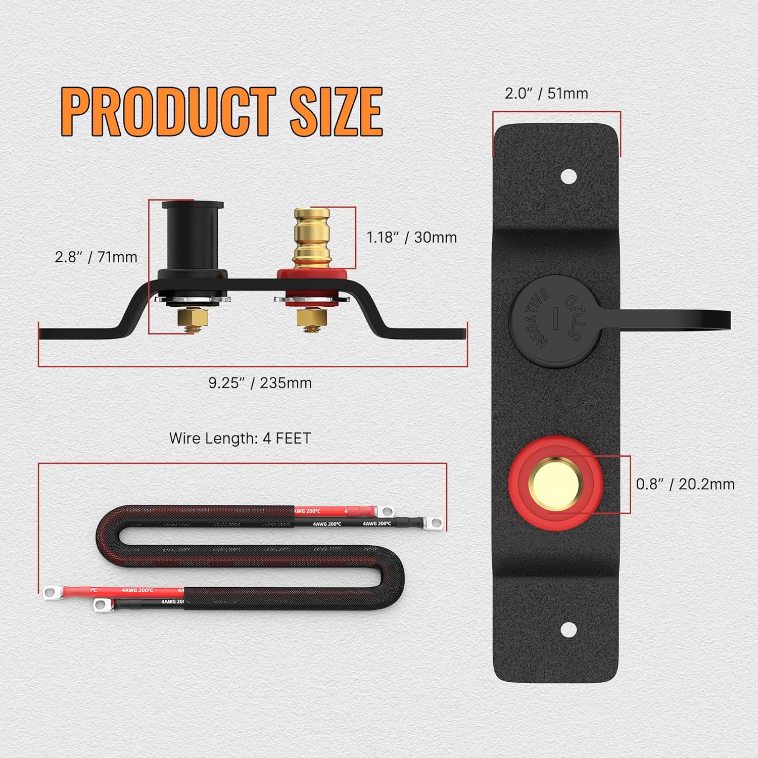 Joinfworld Remote Battery Terminals Heavy Duty Battery Relocation Kit with Bracket Cable Battery Remote Terminal Jumper Post for Car Can-Am X3 UTV ATV