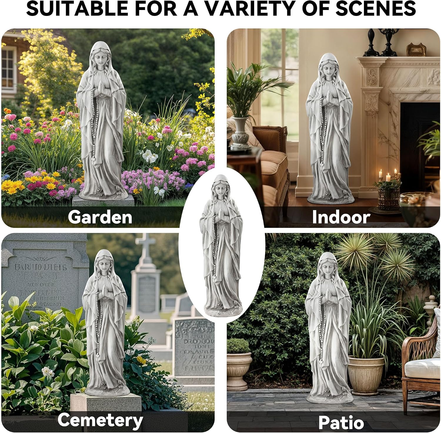 Virgin Mary Praying Statue, Large 30" Outdoor Religious Garden Statue, Blessed Mother Mary Statues Catholic, Durable Weather MGO Stone Sculptures Decorations for Home,Yard,Patio,Forch