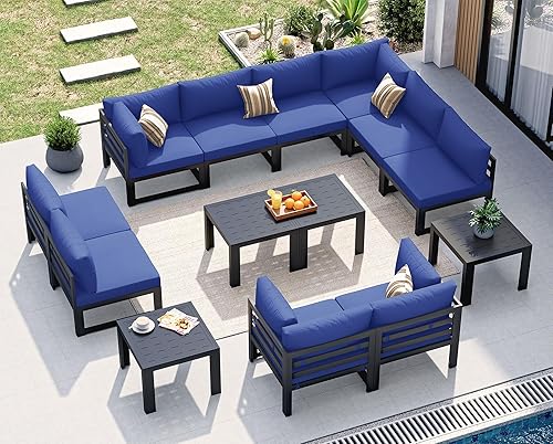 NICESOUL Extra Large Aluminum Patio Furniture Set with End Table,