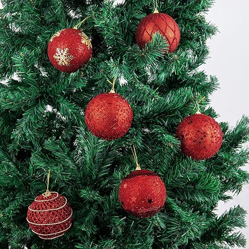 Miniatura 4 de LANGXUN 6 bolas de Navidad rojas grandes hechas a mano de 4 pulgadas, decoración de árbol de Navidad 2023, decoración de Navidad a prueba de