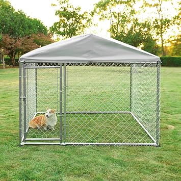 VIVIJASON Large Outdoor Dog Kennel, Heavy Duty Pet Fence Cage with Galvanized Chain Link, Outside Dog Run House Pet Enclosure with Fully Enclosed UV-Resistant Oxford Cloth Roof & Secure Lock