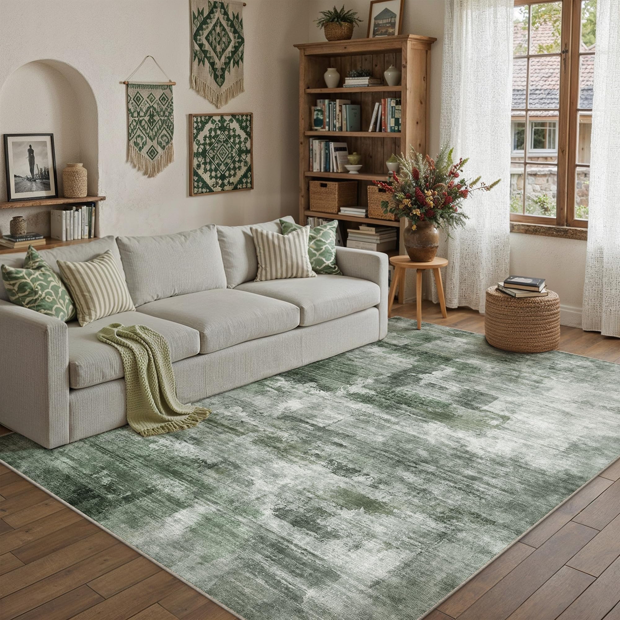 PureCozy Rugs Living Room Rug 160x230cm Dark Green Washable