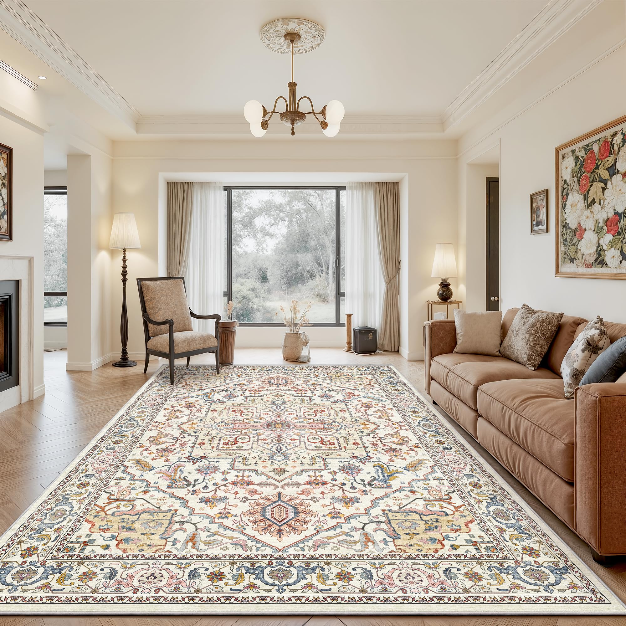 Rugland 8x10 Area Rugs - Stain Resistant Washable Rug, Anti Slip Rugs for Living Room, Vintage Tribal Area Rugs(Medallion 01-Multi, 8'x10')